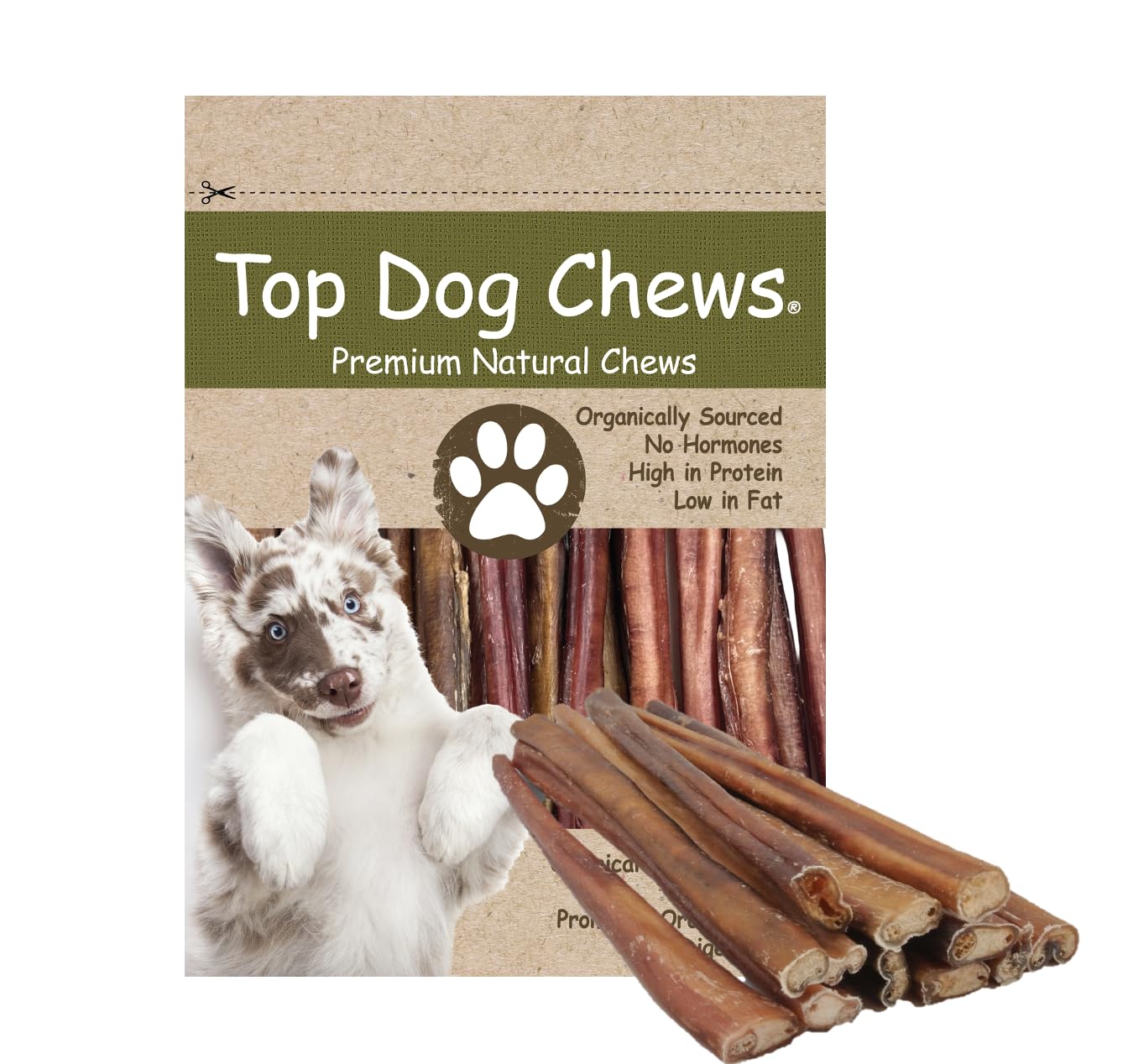 Top Dog Chews - Thick 12 Inch Bully Sticks, 100% Natural Beef, Free Range, Grass Fed, High Protein, Supports Dental Health & Eas