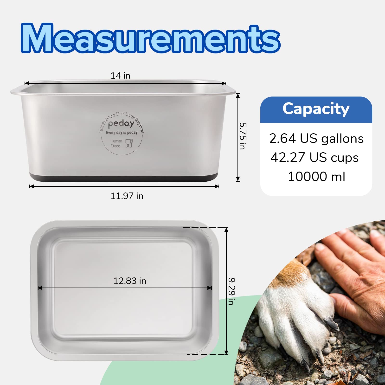 PEDAY 2.64 Gallon Dog Water Bowl with Nonslip Bottom, Human Grade, 18/8 Stainless Steel