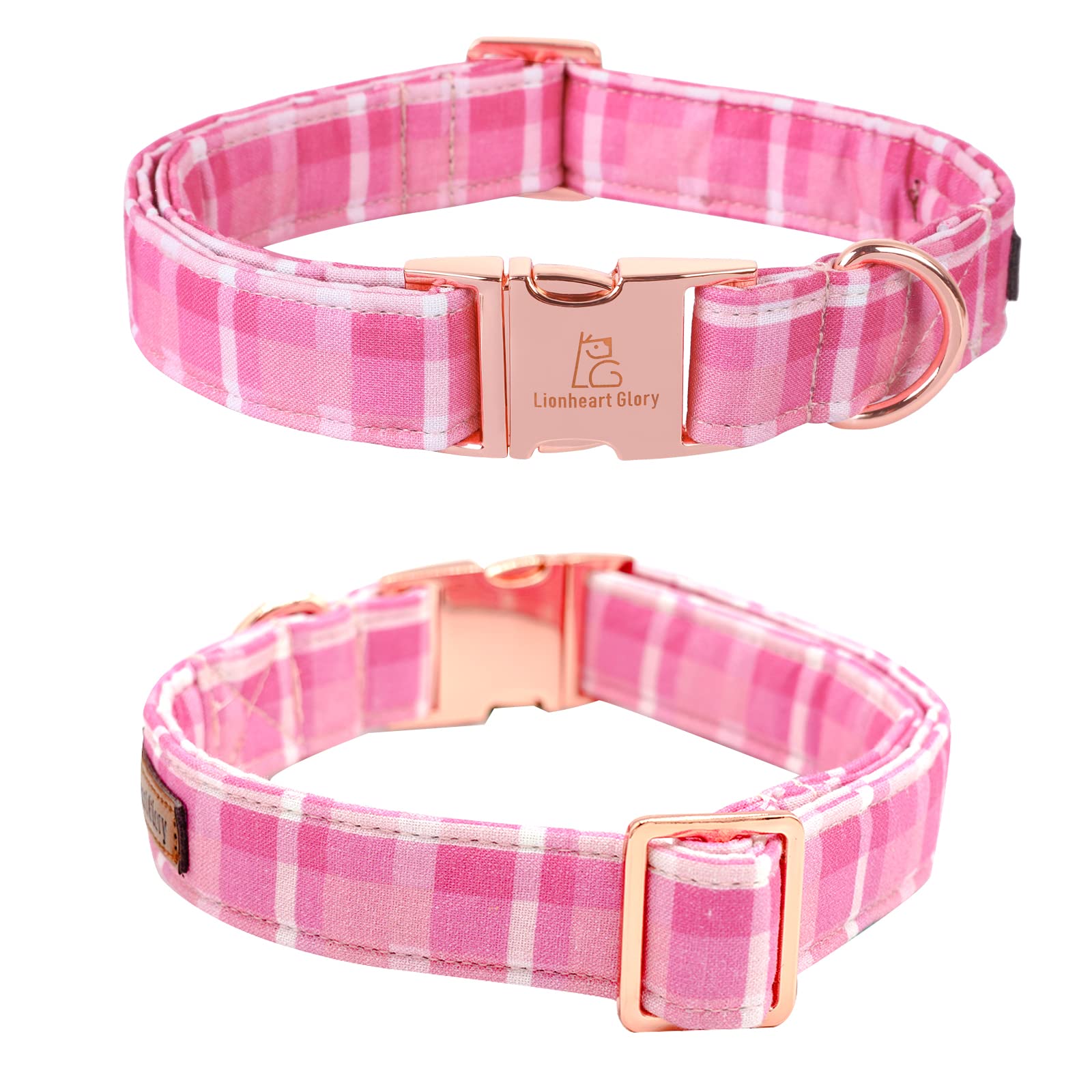 Lionheart Glory Valentine'S Day Collar, Pink Plaid Dog Collar For Medium Cute Dog Collars Spring Female Pet Gift Adjustable Heav