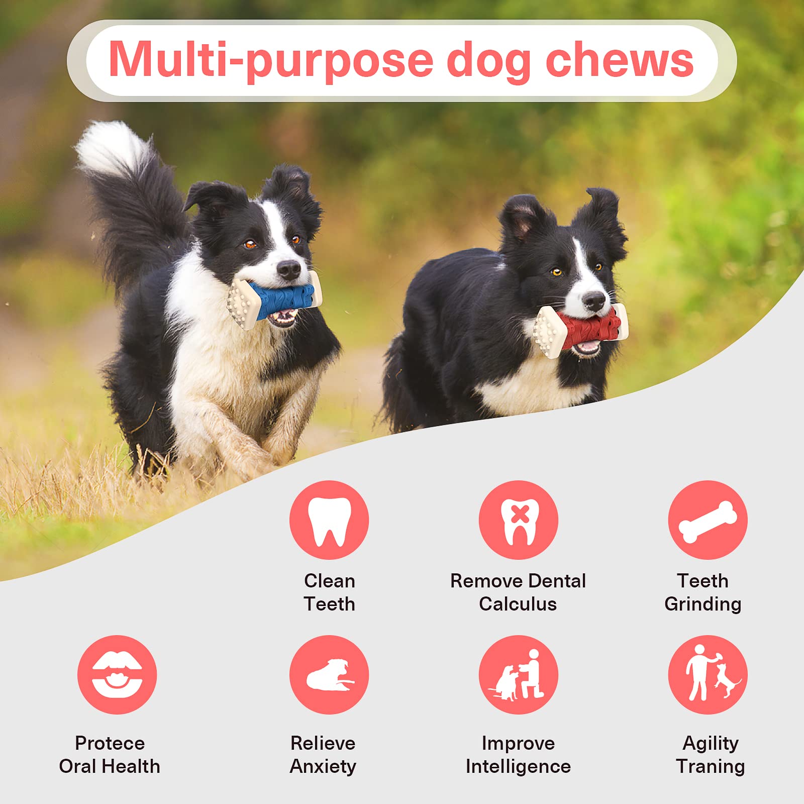 Pceotllar Dog Toys For Aggressive Chewers, Indestructible Dog Chew Toys, Safe Rubber, For Large Medium Small Dogs - Red -M
