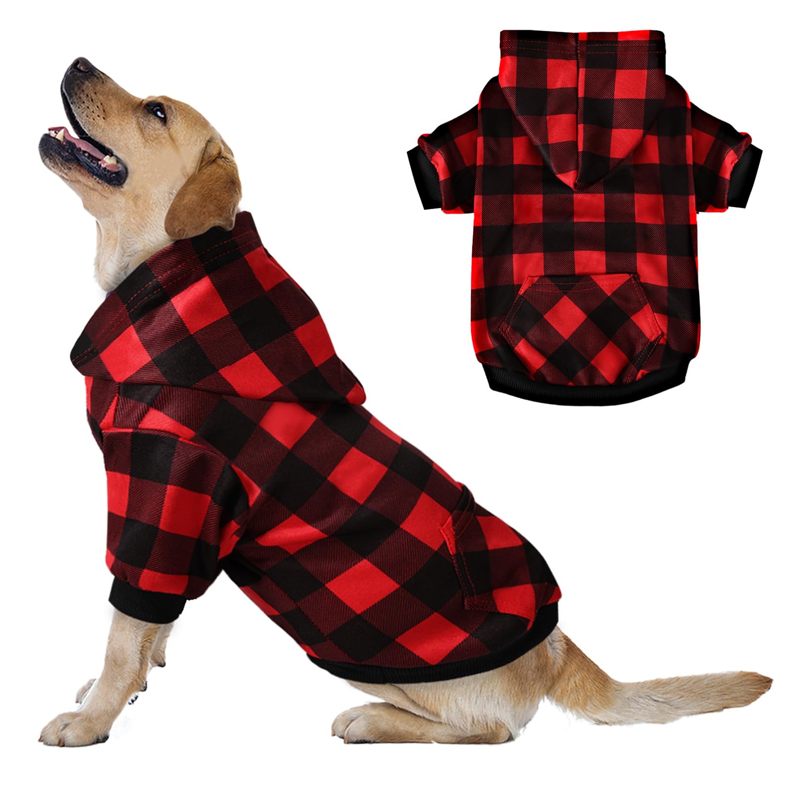 Plaid Dog Hoodie Sweatshirt, Soft Fleece Dog Warm Coat With Pocket, Medium Size For Dogs & Cats