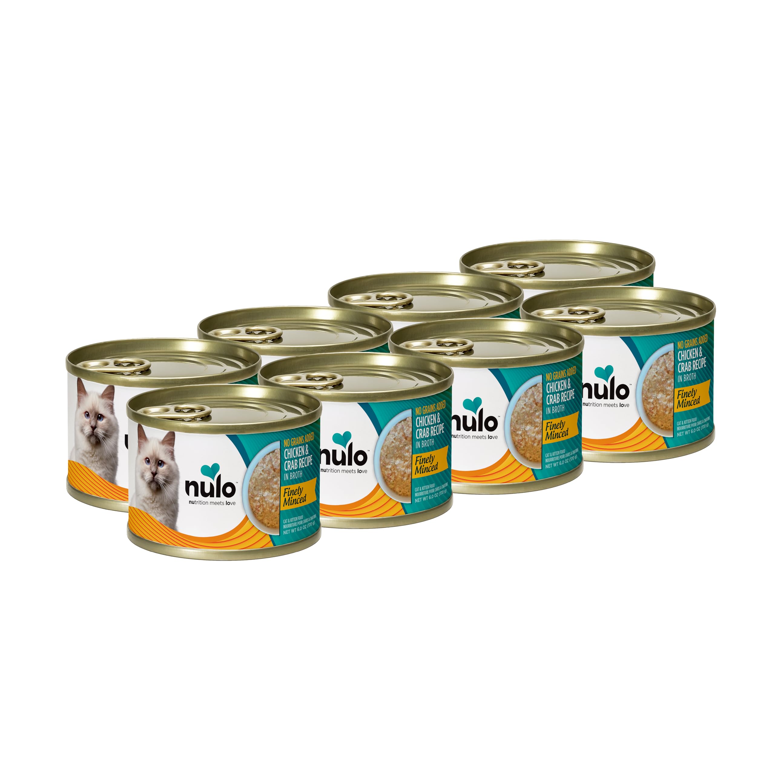 Nulo Finely Minced Chicken & Crab Flavor Wet Canned Cat Food, 6.0 Ounce (Pack of 8)