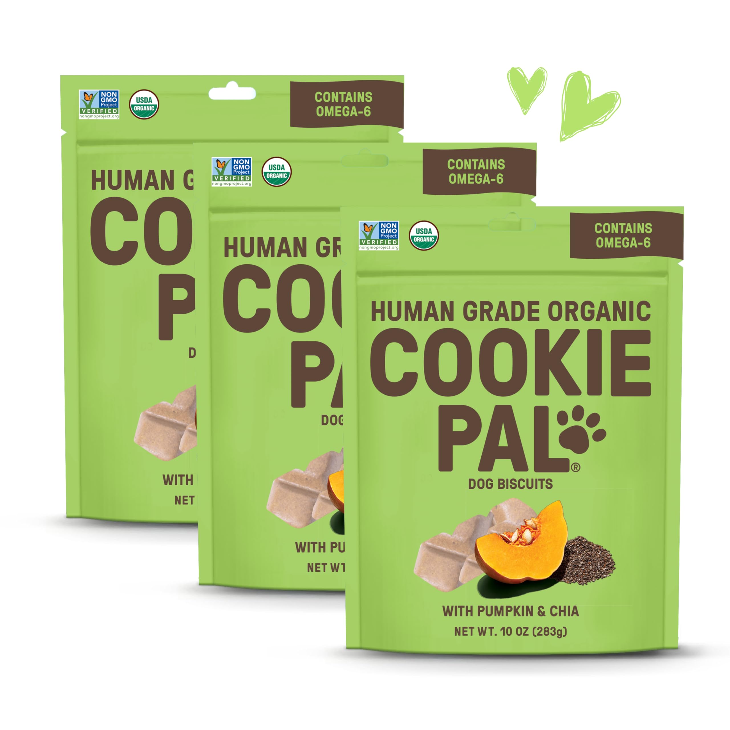 Cookie PAL Pumpkin Dog Treats with Chia, Human Grade USDA Organic Dog Training Treats, Crunchy Natural Puppy Training Biscuits, 
