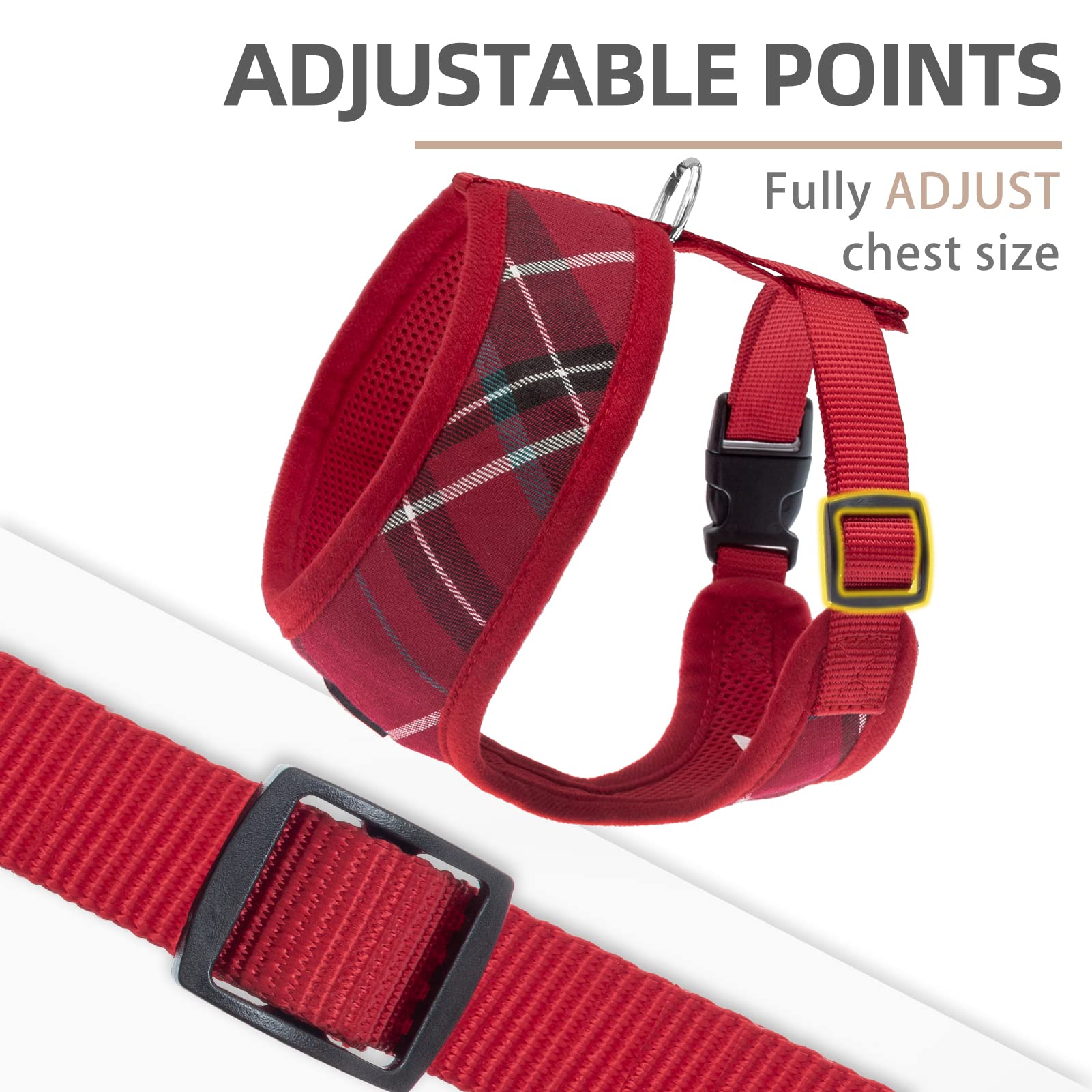 Pupteck Soft Mesh Dog Harness And Leash Set Pet Puppy Cat Comfort Padded Vest No Pull Harnesses, Red, M
