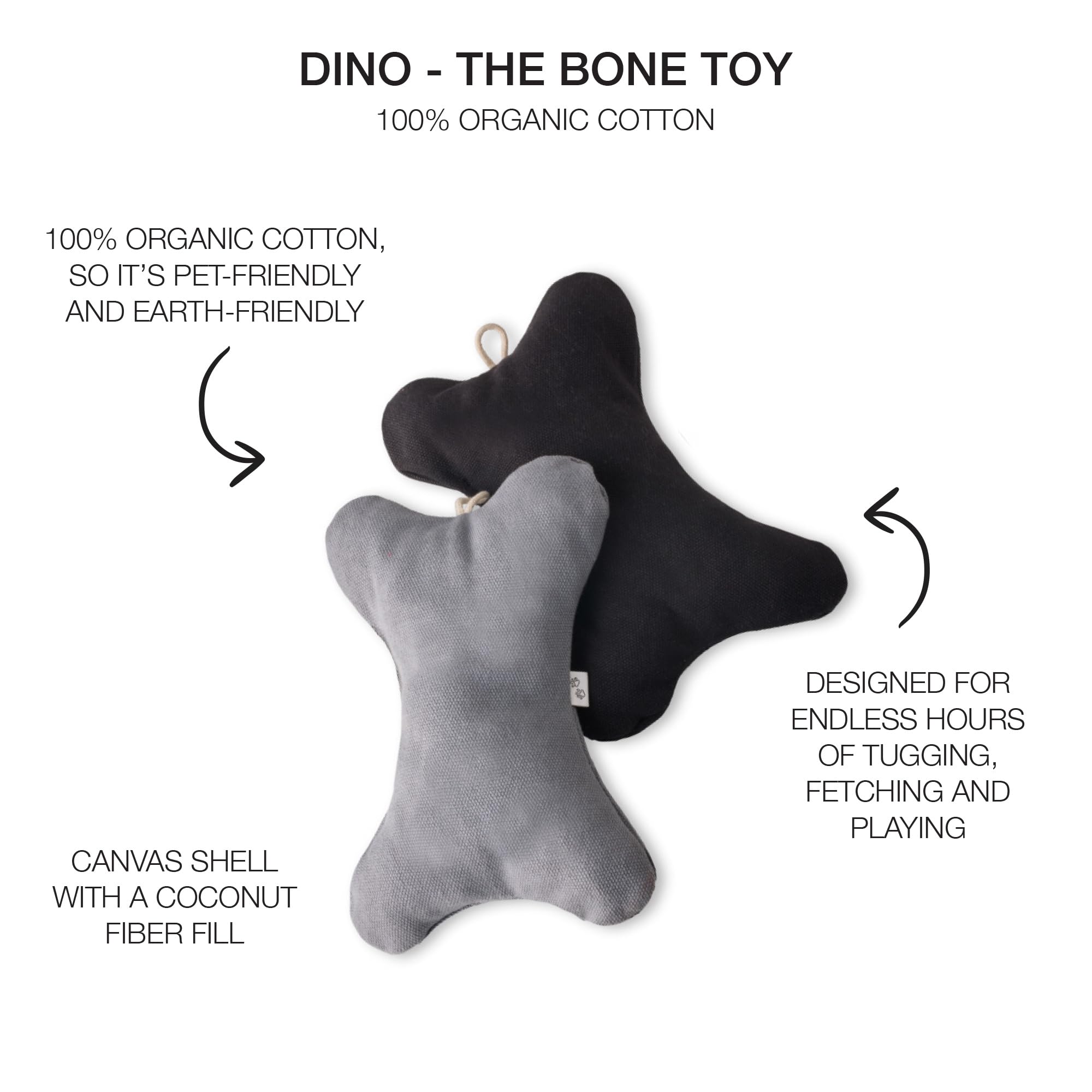 Pet Passion 2-Pack Stuffed Bones Dog Toys Durable Cotton Canvas With Coconut Fill For All Pet Breeds, Gray Ombre, One Size