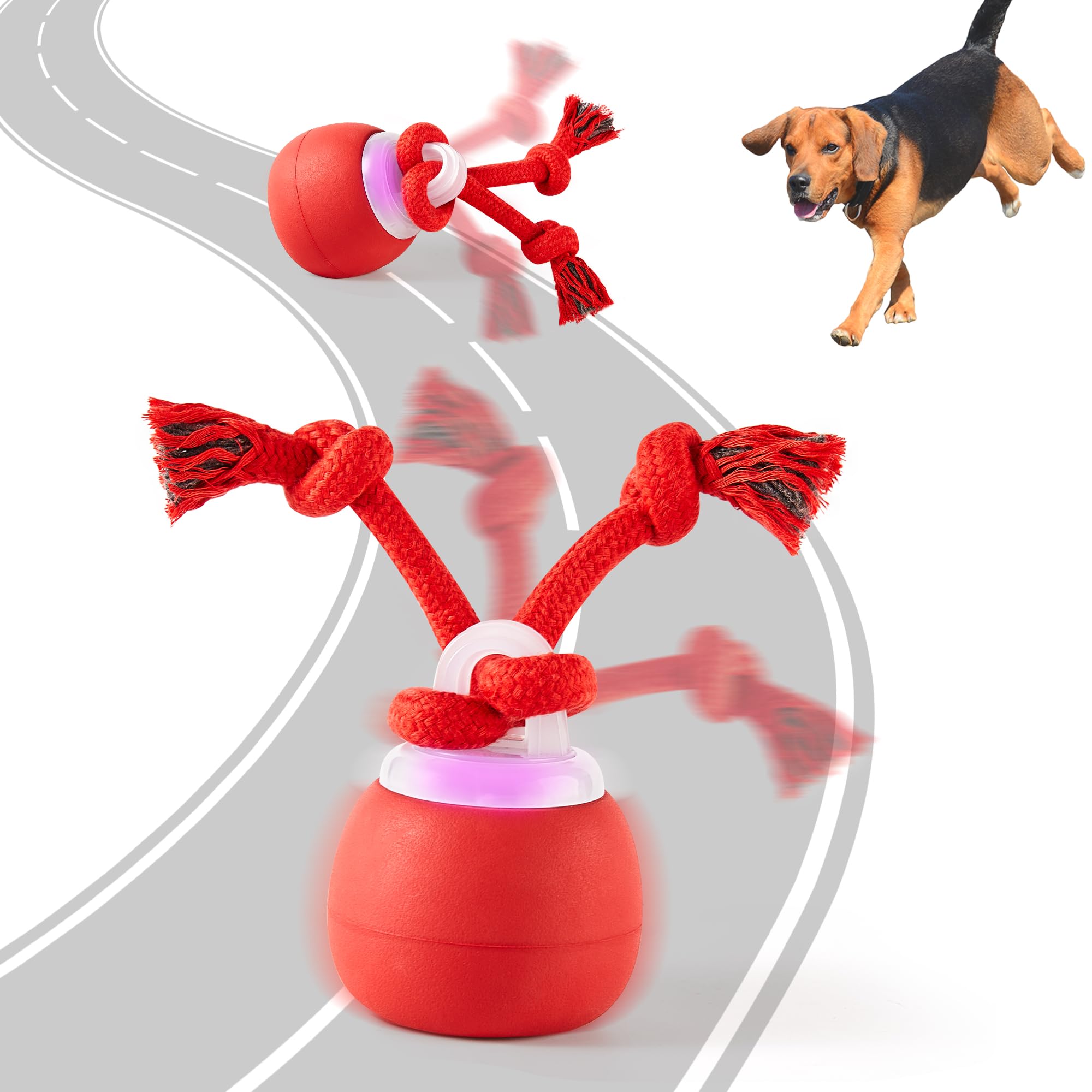 Potaroma Interactive Dog Ball Toys Touch Activated, Rechargeable, Squeaky Dog Toy, Moving Wicked Ball For Pup With Rope For Medi