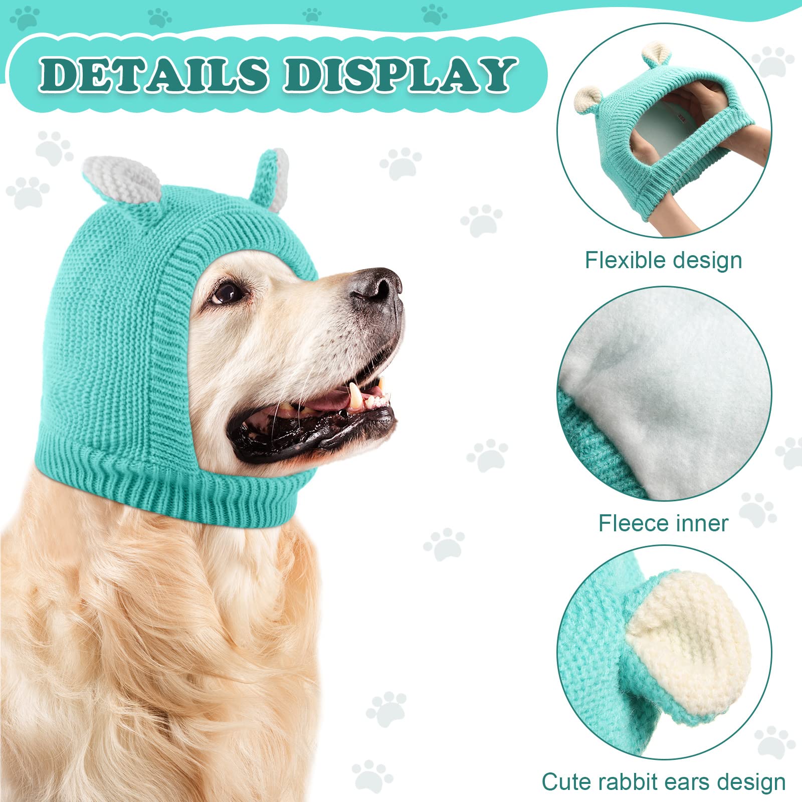 Quiet Ears For Dogs, Dog Ear Muffs Noise Protection Knitted Pet Ears Snood Head Wrap Hats For Medium To Large Cats Pets(Lake Gre