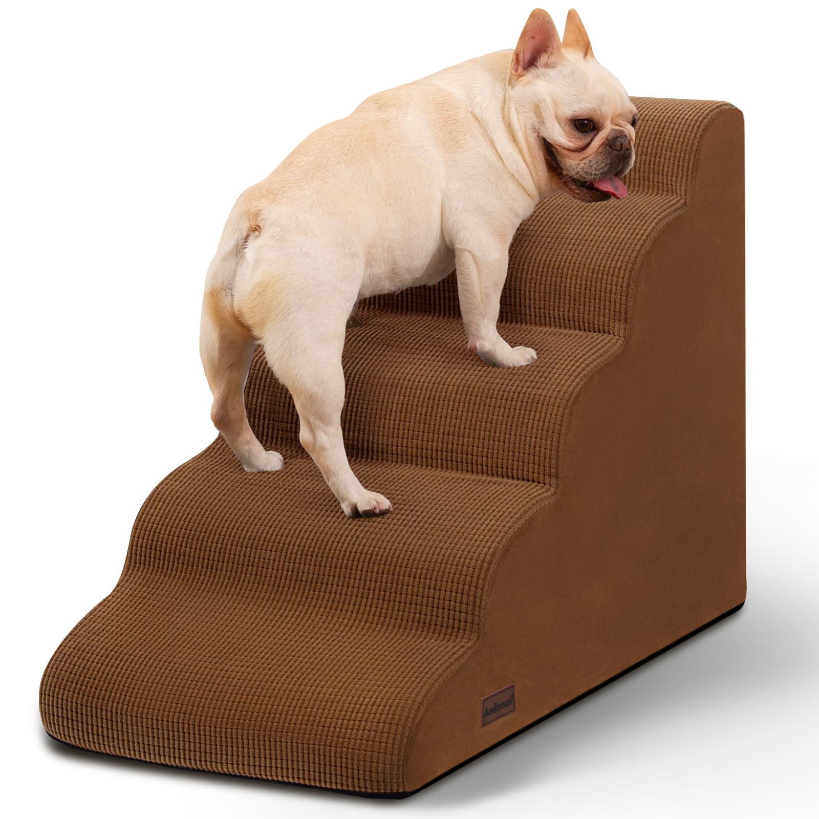 Aodisman 5-Step Dog Stairs and Ramp for High Bed,Non-Slip Sturdy Pet Steps for Small Dogs and Cats,22.2 H,Brown