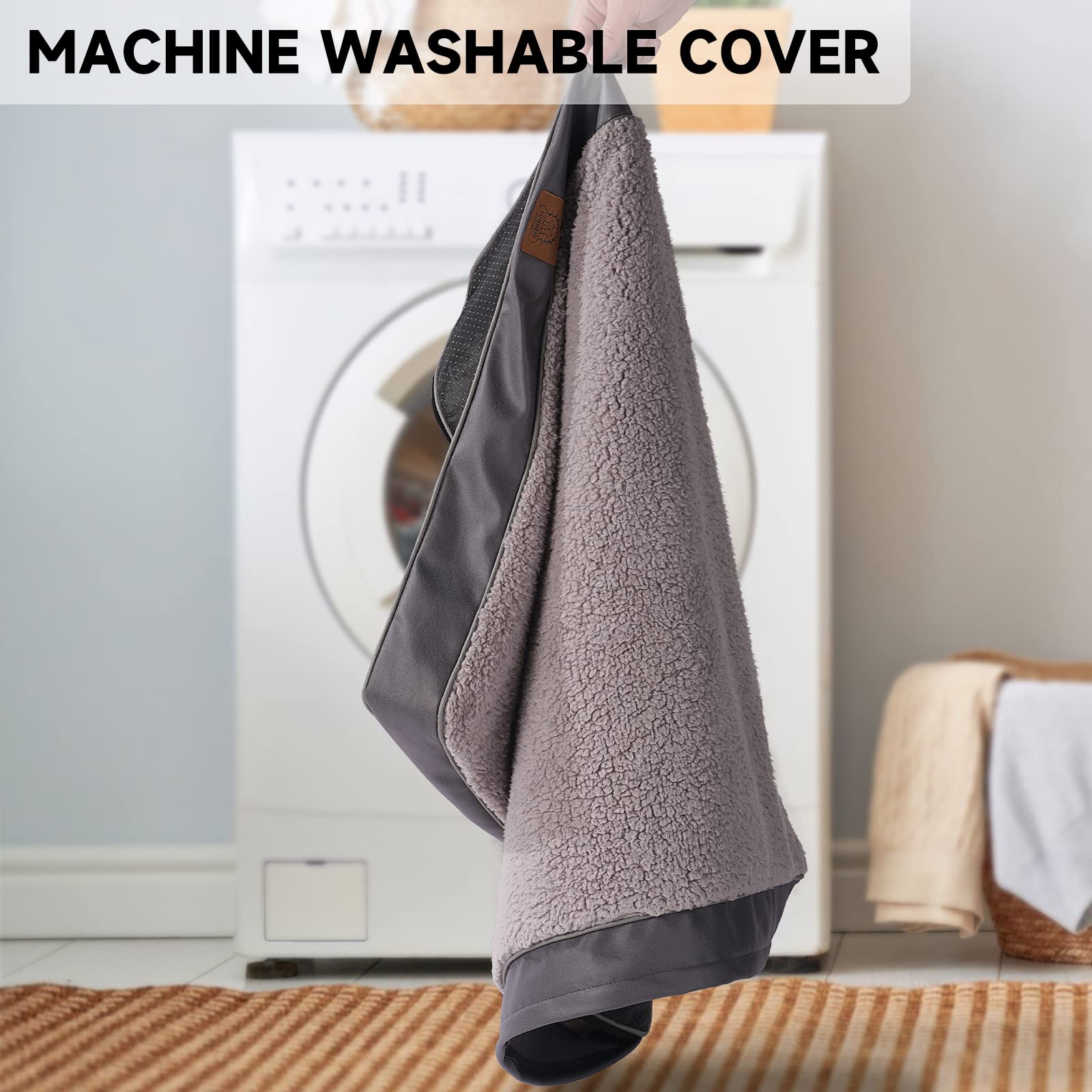 Sunheir Jumbo Dog Bed Cover, Soft Waterproof Plush, 47x29x4 Inches, Grey, Replacement Cover Only