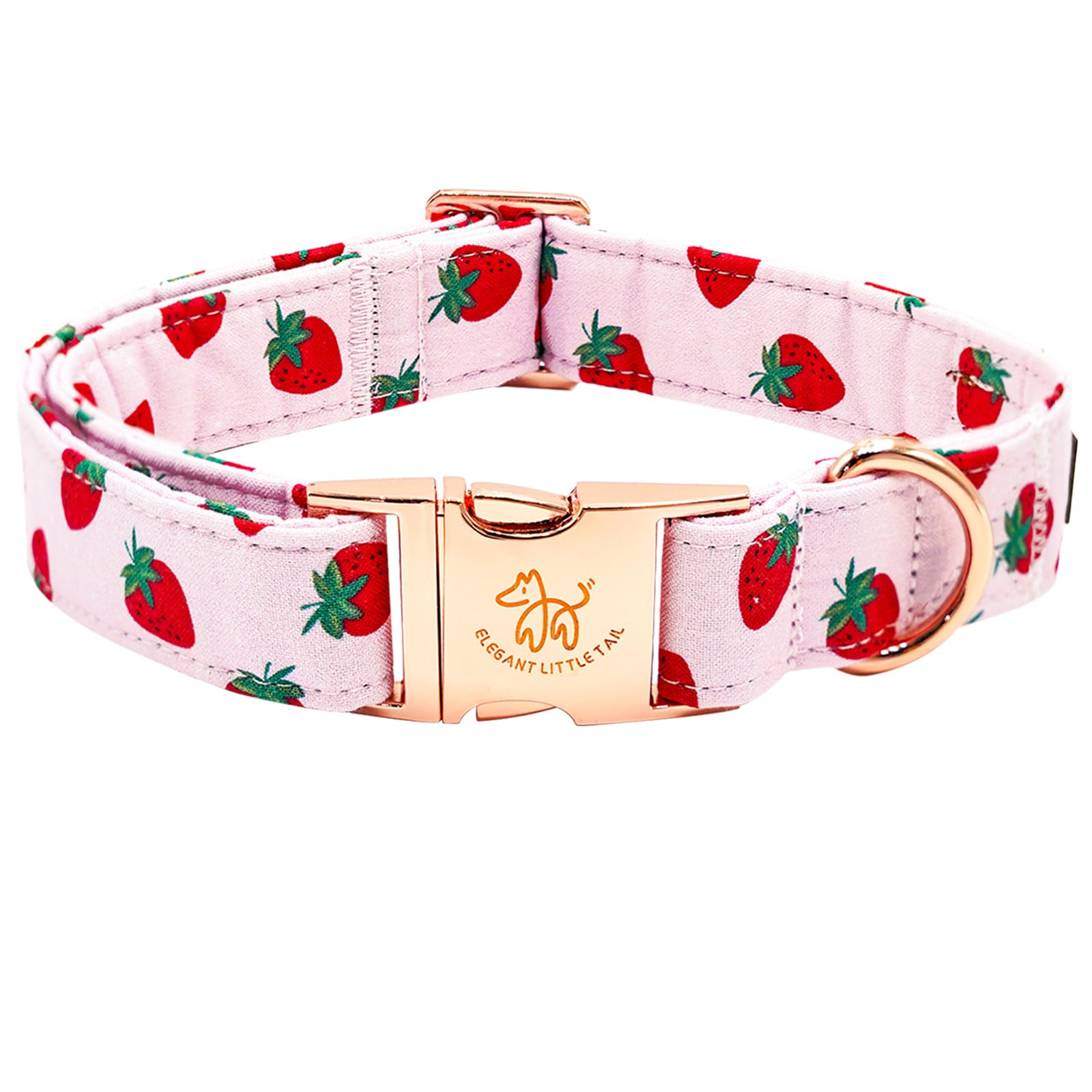Elegant Strawberries Print Summer Dog Collar - Durable Cotton Collar With Metal Buckle For Large Dogs