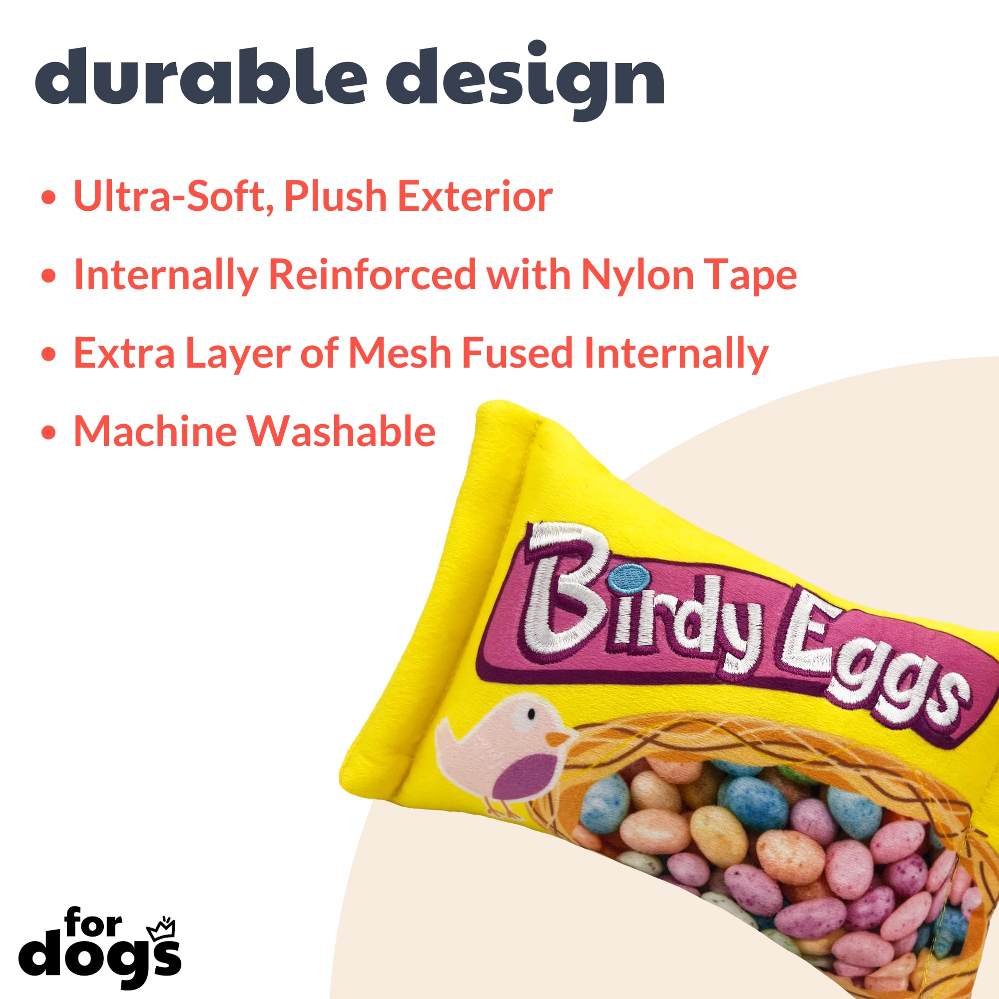 Huxley & Kent For Dogs - Birdy Eggs (Large) - Easter/Spring Funny Dog Toy - Power Plush Funny Dog Toy With Squeaker - Fun, Durab