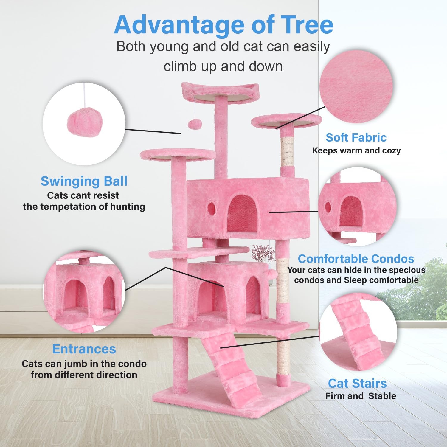 Fdw Cat Tree 54In Cat Tower Multi-Level Durable Cat Scratching Post & Cozy Fun Cat Jumping Platform Space Saving Cat Condo Pet P