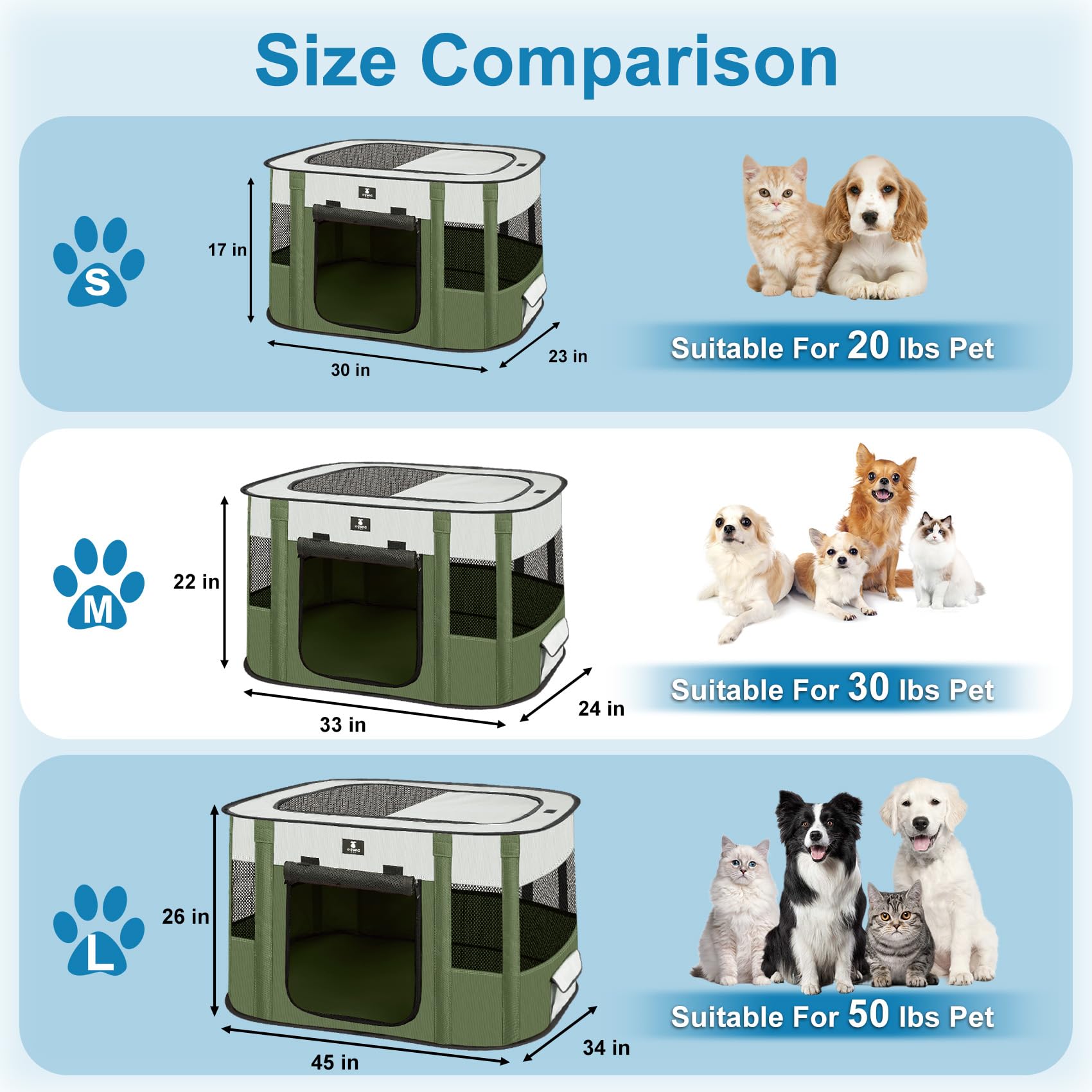 X-Zone Pet Dog Playpen, Puppy Cat Play Pen Portable Foldable Indoor/Outdoor Tent Crate Cage, Portable Pet Crate Large Size Green