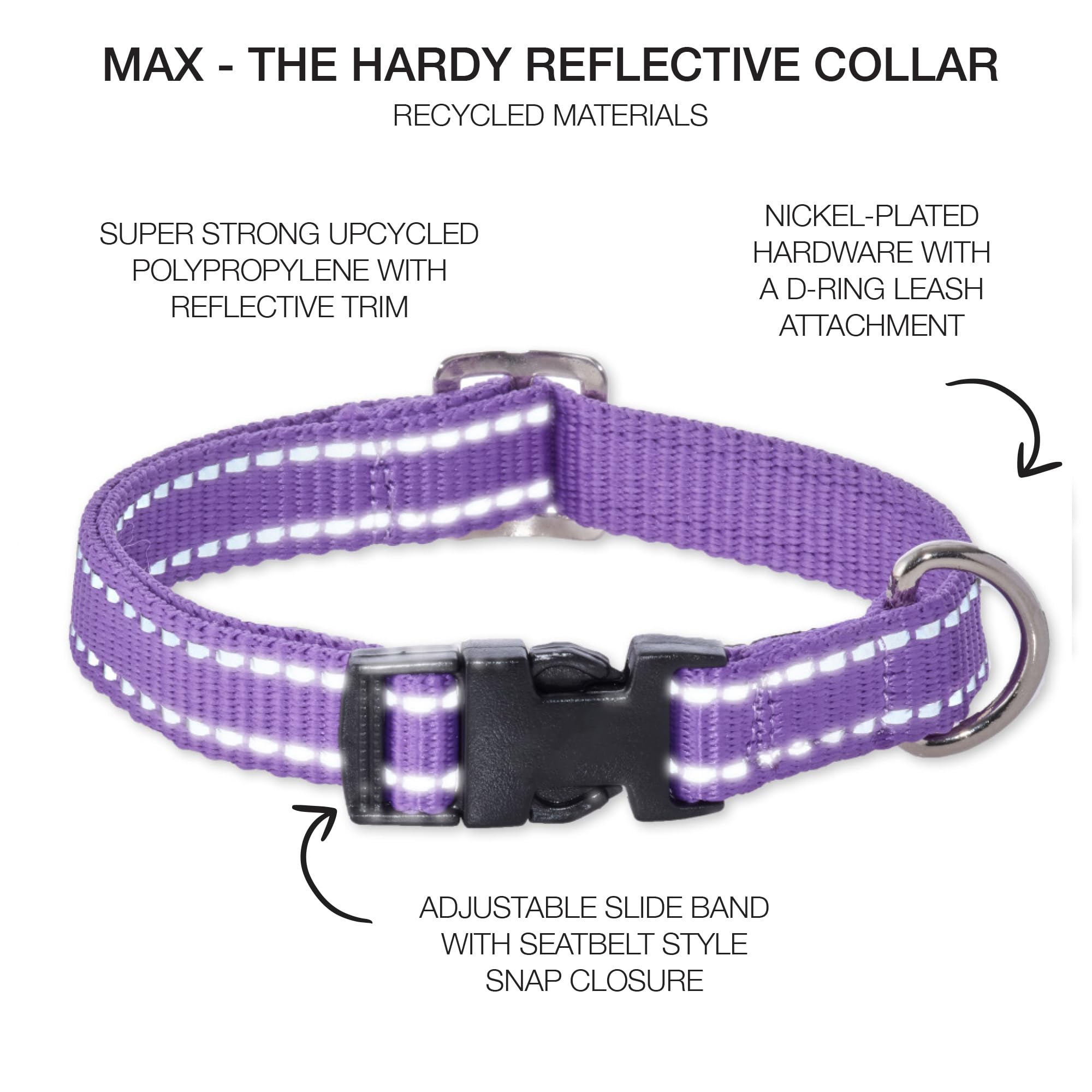 Pet Passion Adjustable Reflective Dog Pet Collar For Small, Medium And Large Dogs, Purple, Medium