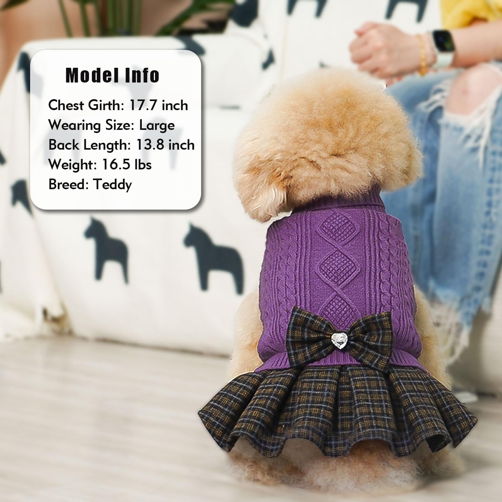 KYEESE Dog Sweater with Bowtie Buffalo Check Medium Dog Sweater Turtleneck Dog Sweater for Medium Dogs Girl Warm Dog Sweater Med