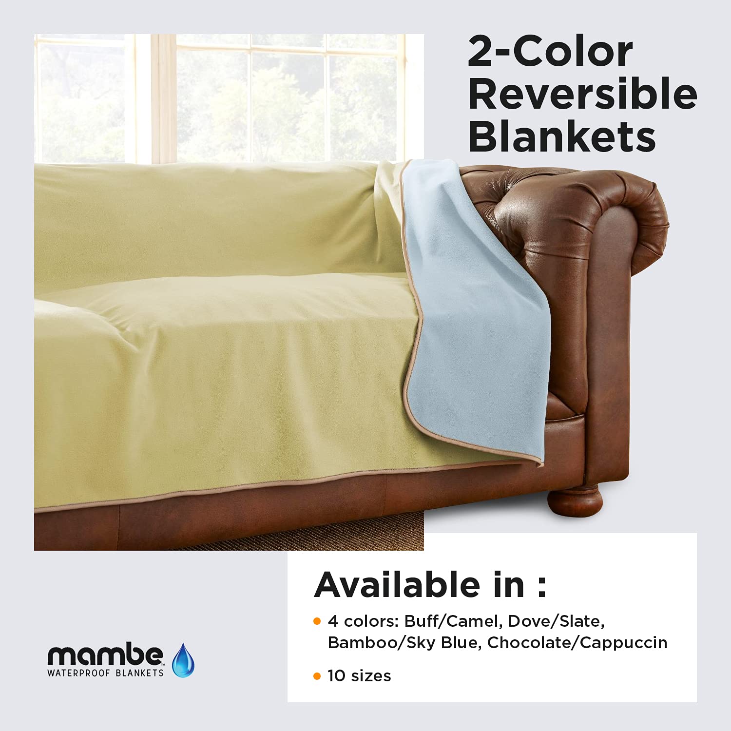 Mambe 100% Waterproof Furniture Cover Extra Long Seat, 30 x 90, Chocolate Cappuccino- for Pets and People
