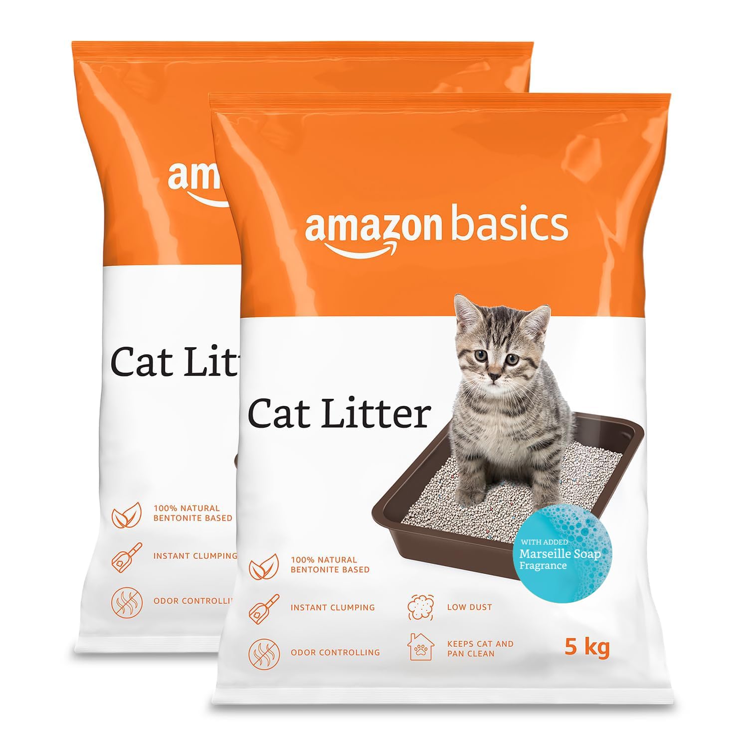 Amazon Basics Scoopable Smart White Bentonite Cat Litter | Soap Fragrance | Scented Cat Litter | 5Kg  Pack Of 2