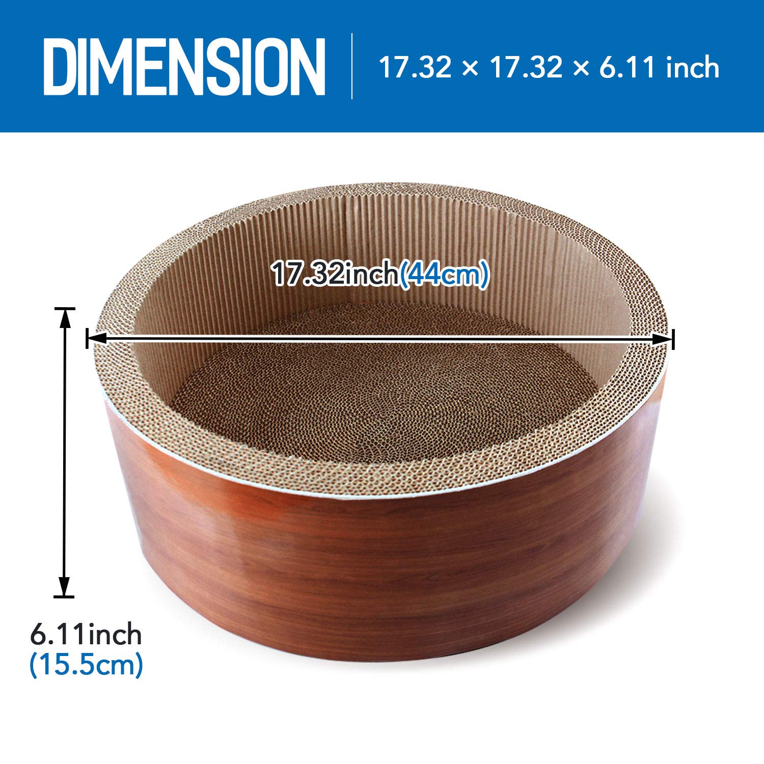 FluffyDream Cat Scratcher Post & Board, Durable Cardboard, 17.32"x17.32"x6.11", Brown-Round, Model PTFURNSCRATPADCIRL