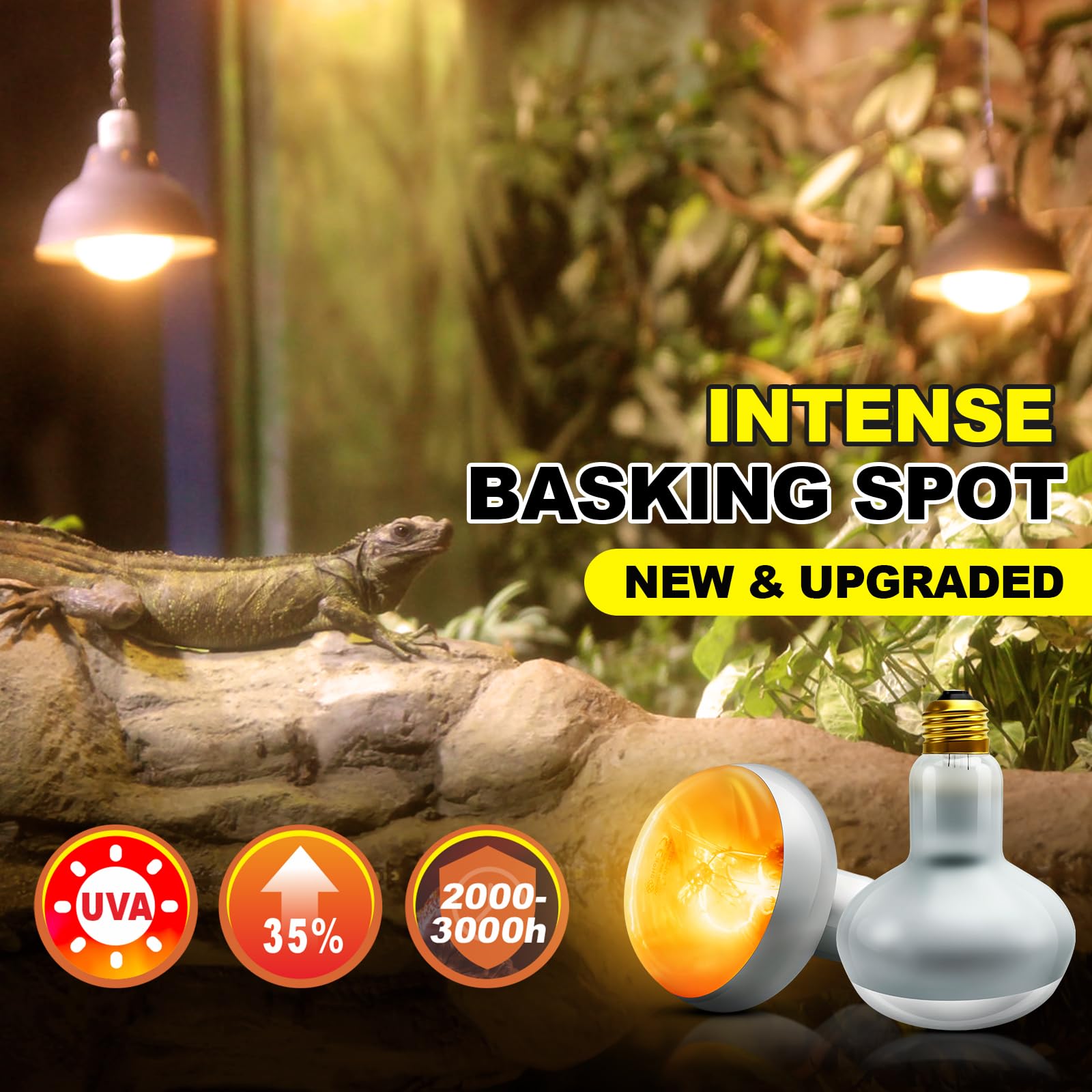 MIXJOY 100W Reptile Heat Lamp Bulb - 2 Pack UVA Basking Spot Light for Bearded Dragons, Lizards, Tortoises - Silver, Model LR80100W