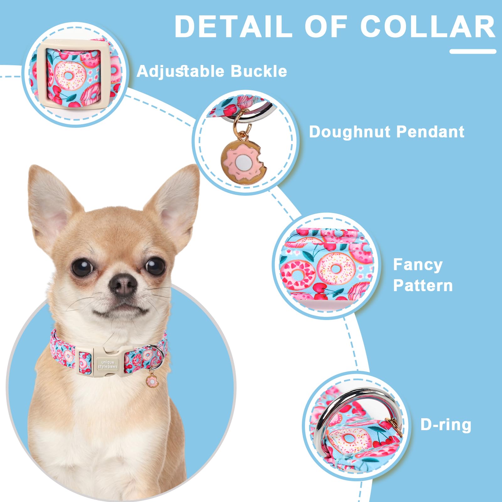 Unique Style Paws Summer Dog Collar,Hot Pink Doughnut Collars For Dog Cotton Pink Cherry Puppy Collar Suitable For Small,Medium,
