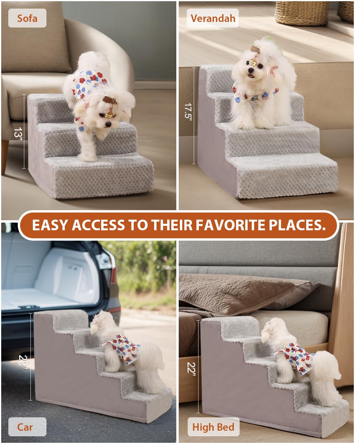 Dog Stairs For Small Dogs,22'' H,5-Step Dog Steps For High Bed Couch And Sofa,Pet Stairs For Dogs And Cats Climbing With Non-Sli