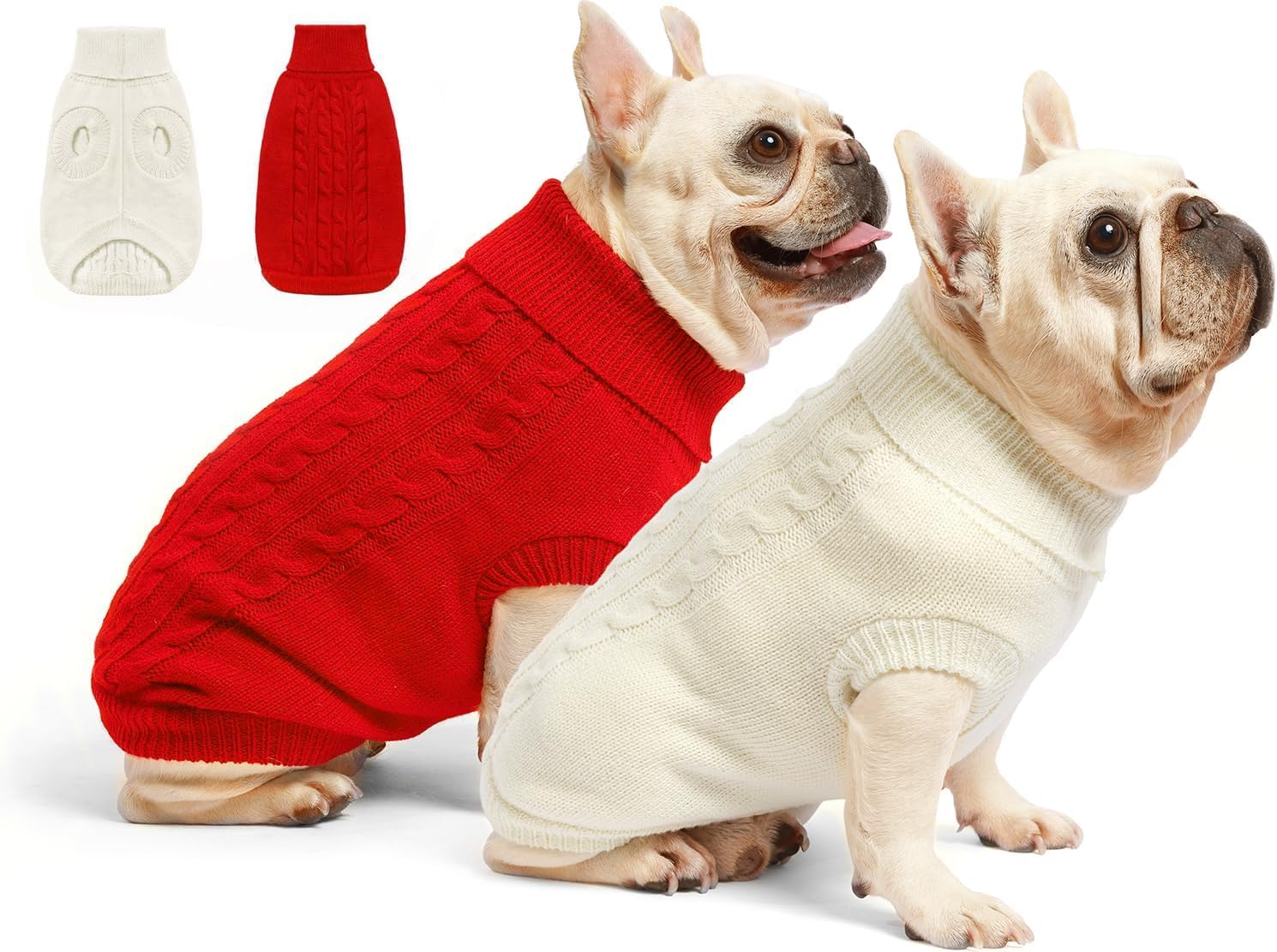 Roseelk 2 Pack Dog Sweaters For Small Dogs - Puppy Medium Warm Clothes In Winter, Turtleneck Pullover Design For Boy Girl Pet, Doggie, Cat, Kitten Chihuahua Bulldog Pug Beagles (2Xl, Red, Beige)