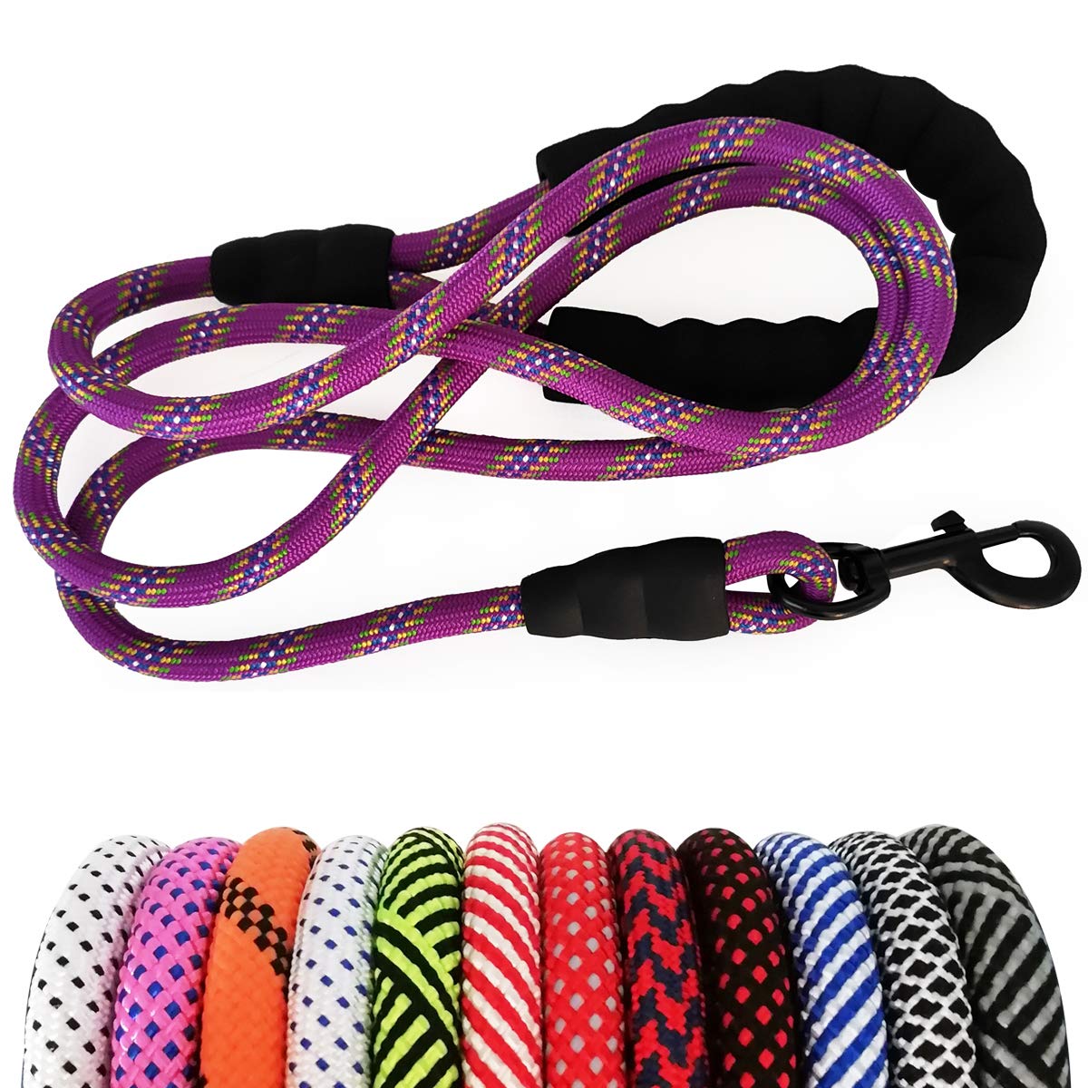 Maypaw Heavy Duty Rope Dog Leash, 3/4/5/6/7/8/10/12/15 Ft Nylon Pet Training Leash, Soft Padded Handle Thick Lead Leashes For Large Medium Dogs (1/2' 6', Purple)