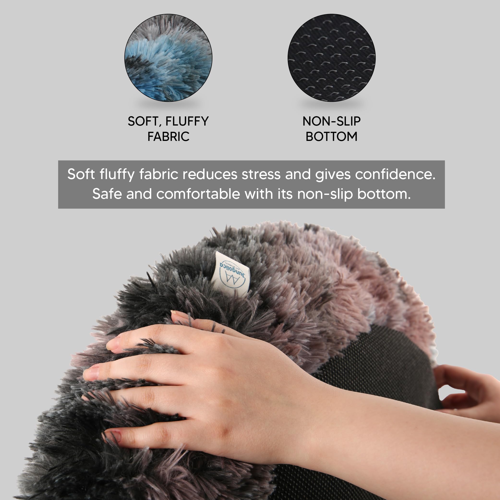 Jungolica Pet Products, Ultra Soft Calming Donut Shaped Cozy Warming Cat & Dog Bed. Removable Cover, Machine Washable, Anti-Slip
