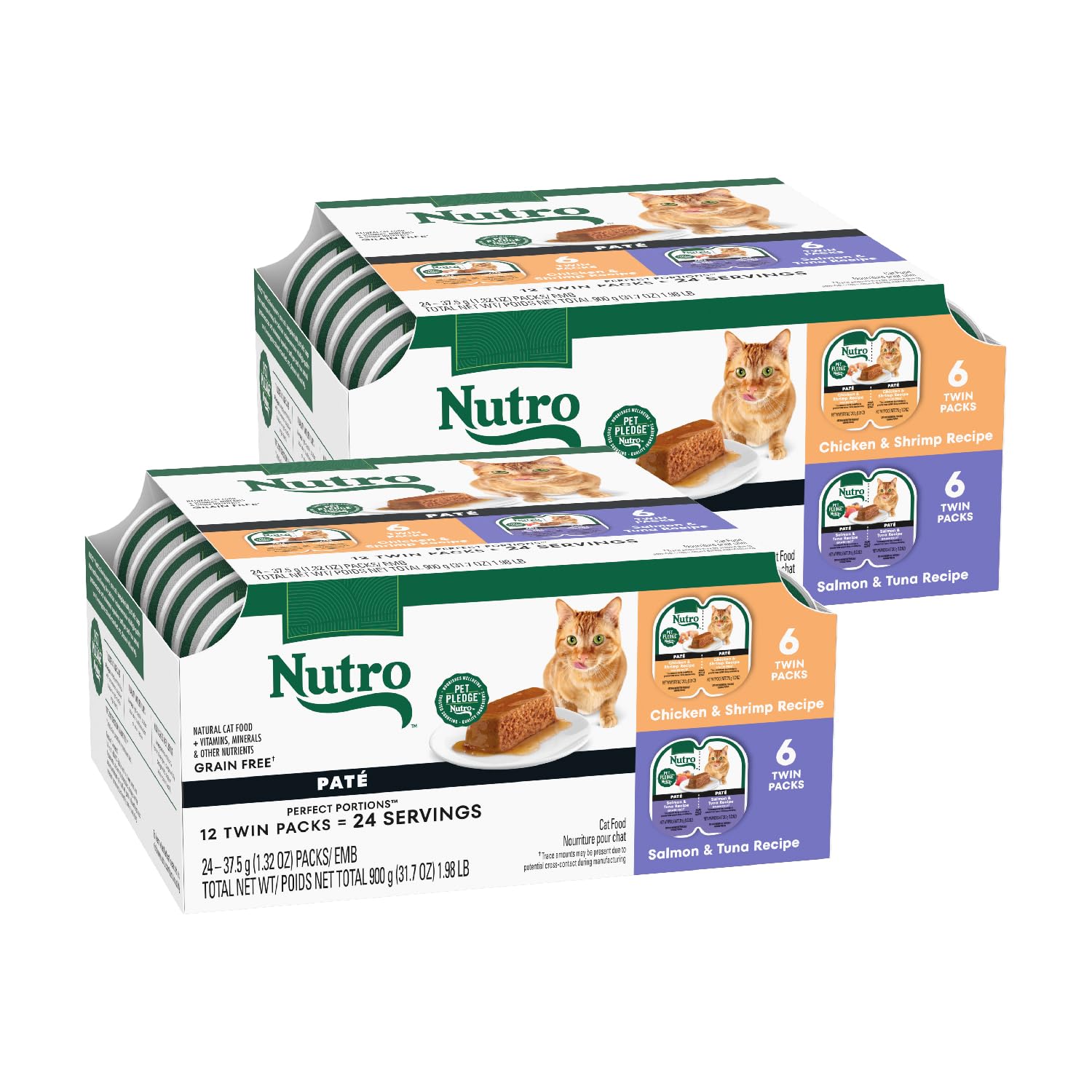 Nutro Wet Cat Food Pat   Multipack: Salmon & Tuna; Chicken & Shrimp; 2.64 oz Trays (12 Count, Pack of 2)