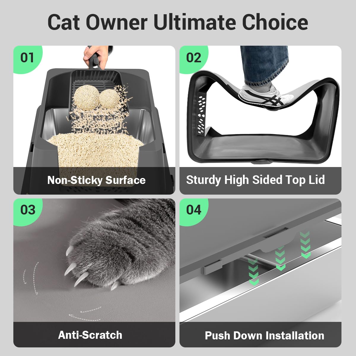Ecsdsvsd Extra Large Stainless Steel Cat Litter Box - High Sided, Anti Urine Leakage, Odorless, Easy Cleaning, XXL Size, 61.5*42*33