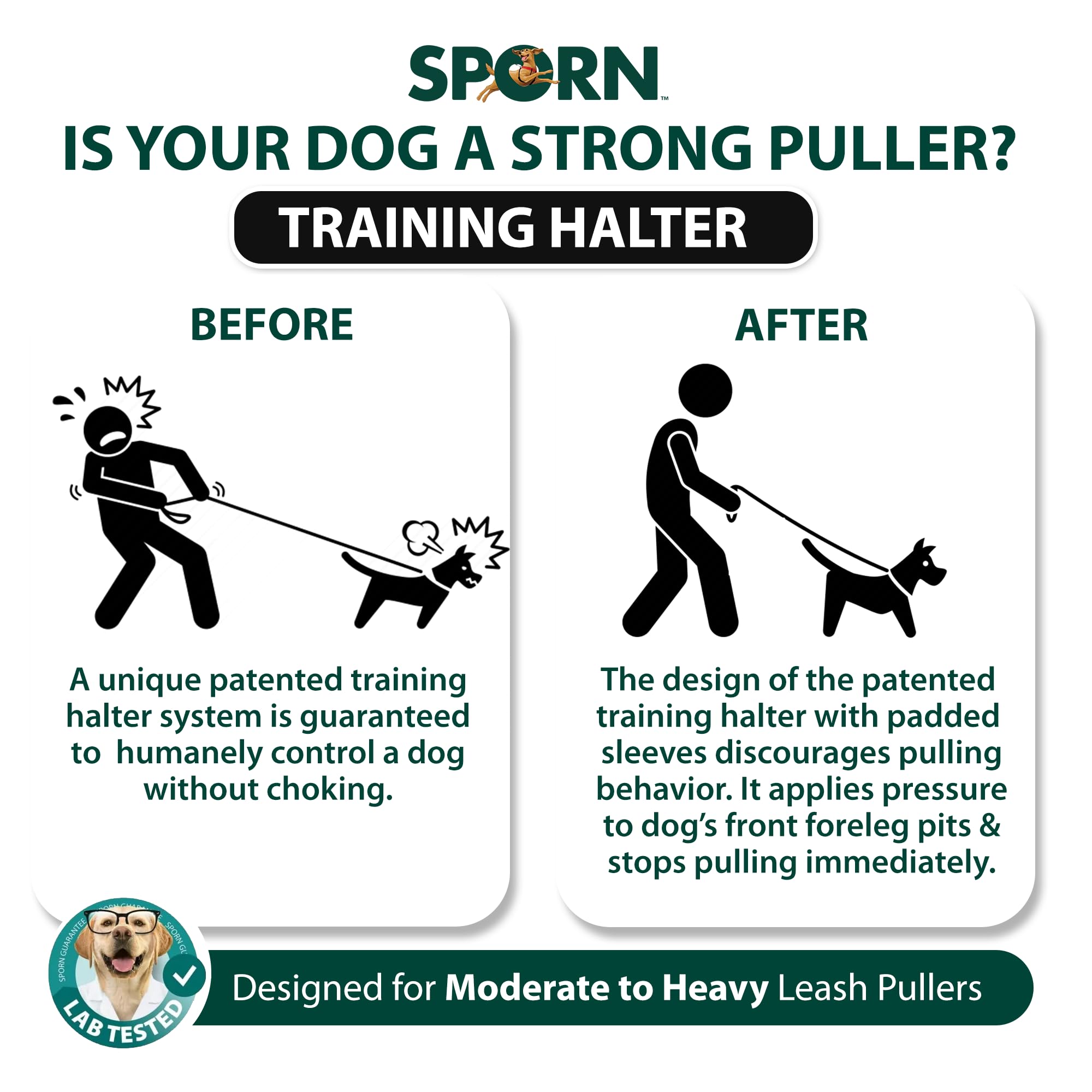 Sporn Original Training Halter, No Pull Dog Harness For Large Dogs With Blue Padded Sherpa Sleeves, Breathable Large Dog Harness