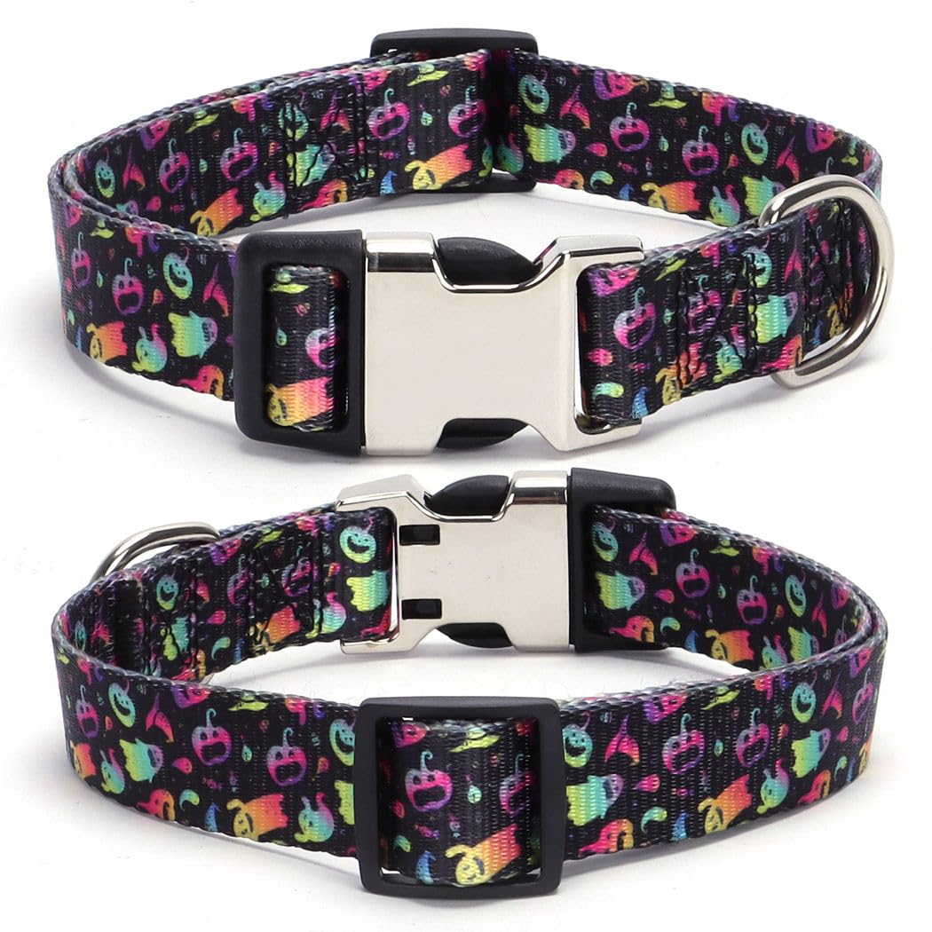 Halloween Dog Collars For Medium Dogs, Pretty Pattern Ghost Pumpkins Holiday Dog Collar Metal Buckle Durable Soft Boy Puppy Collars For Xsmall Small Medium Large Breed Pet Male Dogs, M