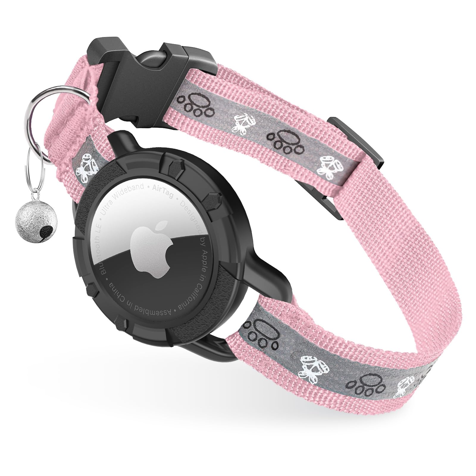 Odokele Reflective Airtag Cat Collar, Integrated Cat Tracker Collar With Air Tag Holder And Bell, Safety Elastic Band Cat Gps Collars For Girl Boy Cats, Kittens And Puppies (Pink, S)