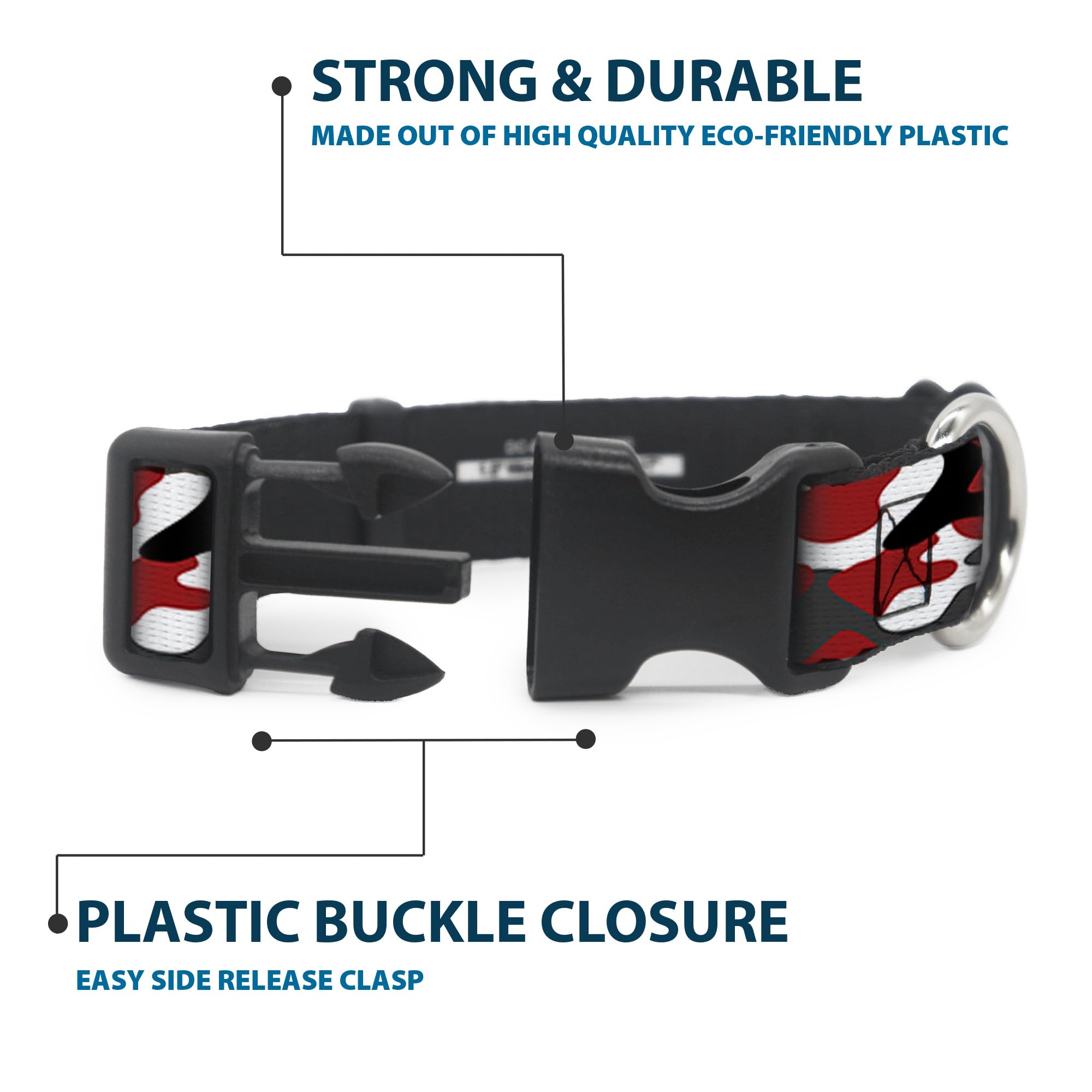 Buckle-Down Dog Collar Plastic Clip Camo Red Black Gray White 8 To 12 Inches 0.5 Inch Wide