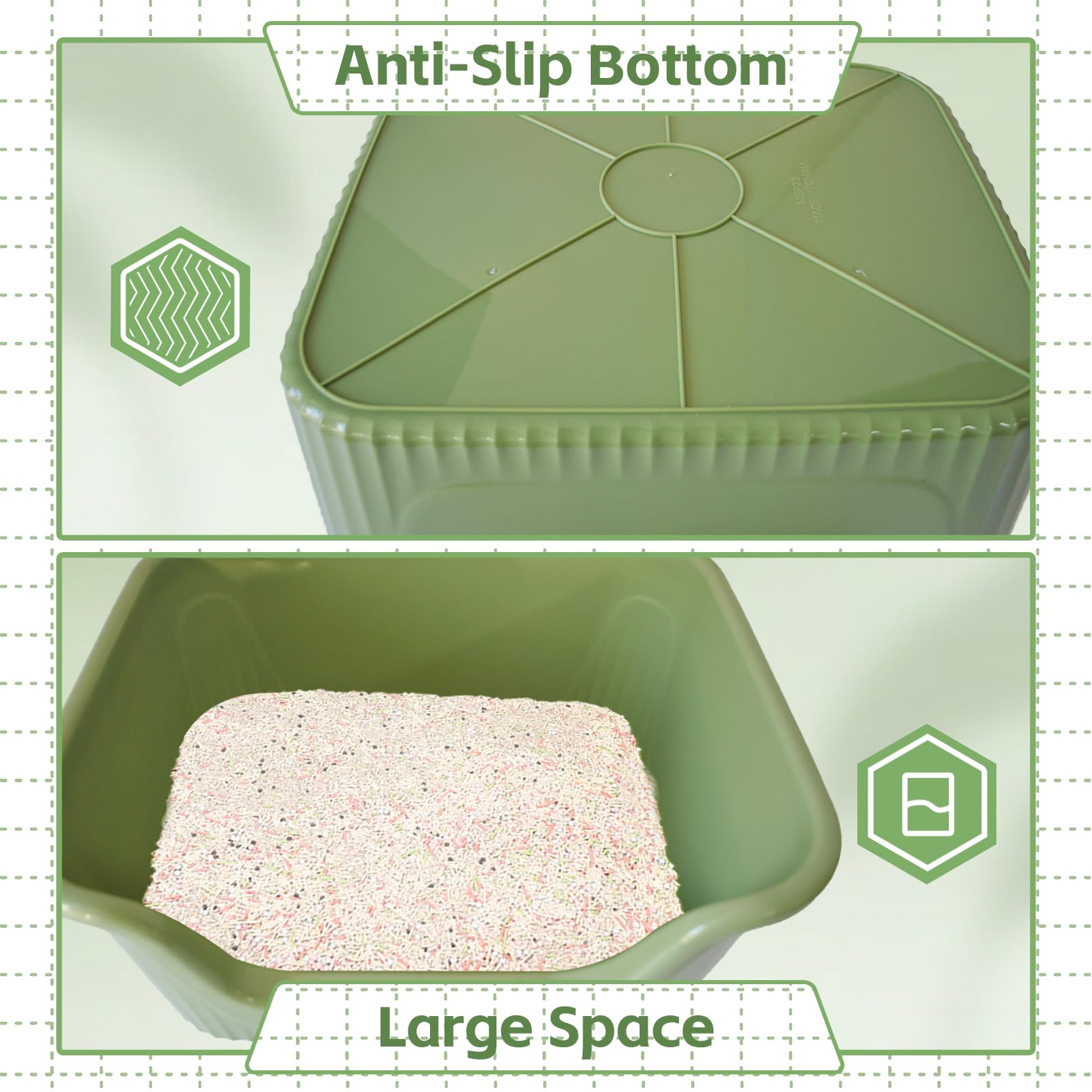 Muyg Large Cat Litter Box With High Sides,17.5X15X8.9 Open Top Cat Litter Pan Anti Splashing Non-Stick Litter Tray Low Ent