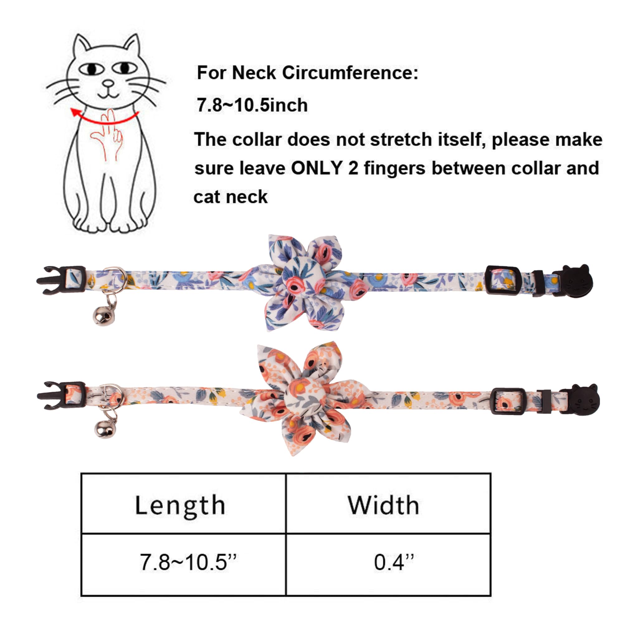 Adoggygo Floral Cat Collar With Bells, 2 Pack Girl Kitten Collar With Removable Floral, Adjustable Flower Collars For Cats (Oran