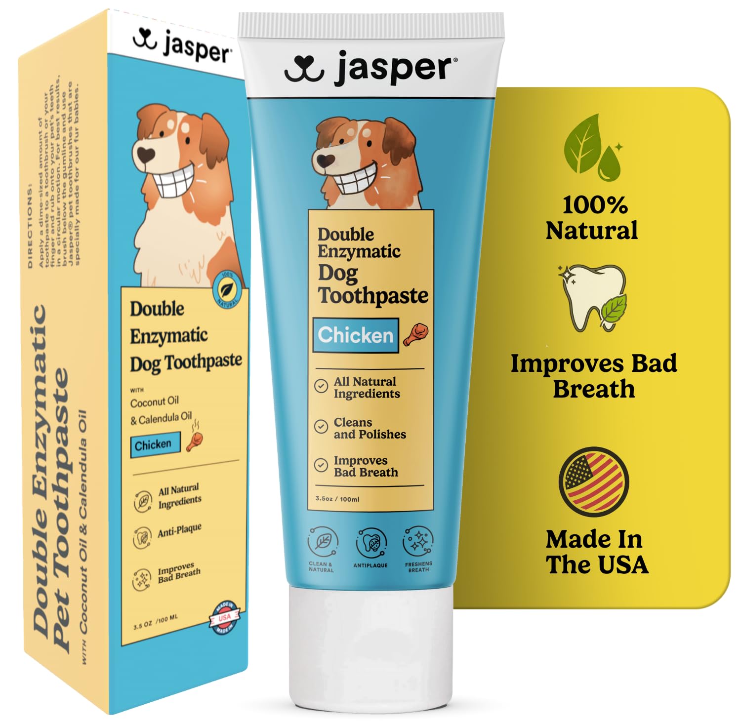 Jasper Dog Toothpaste Double Enzymatic - Plaque Remover for Teeth, Whitens Teeth, Improves Bad Breath Natural Pet Toothpaste, Ch