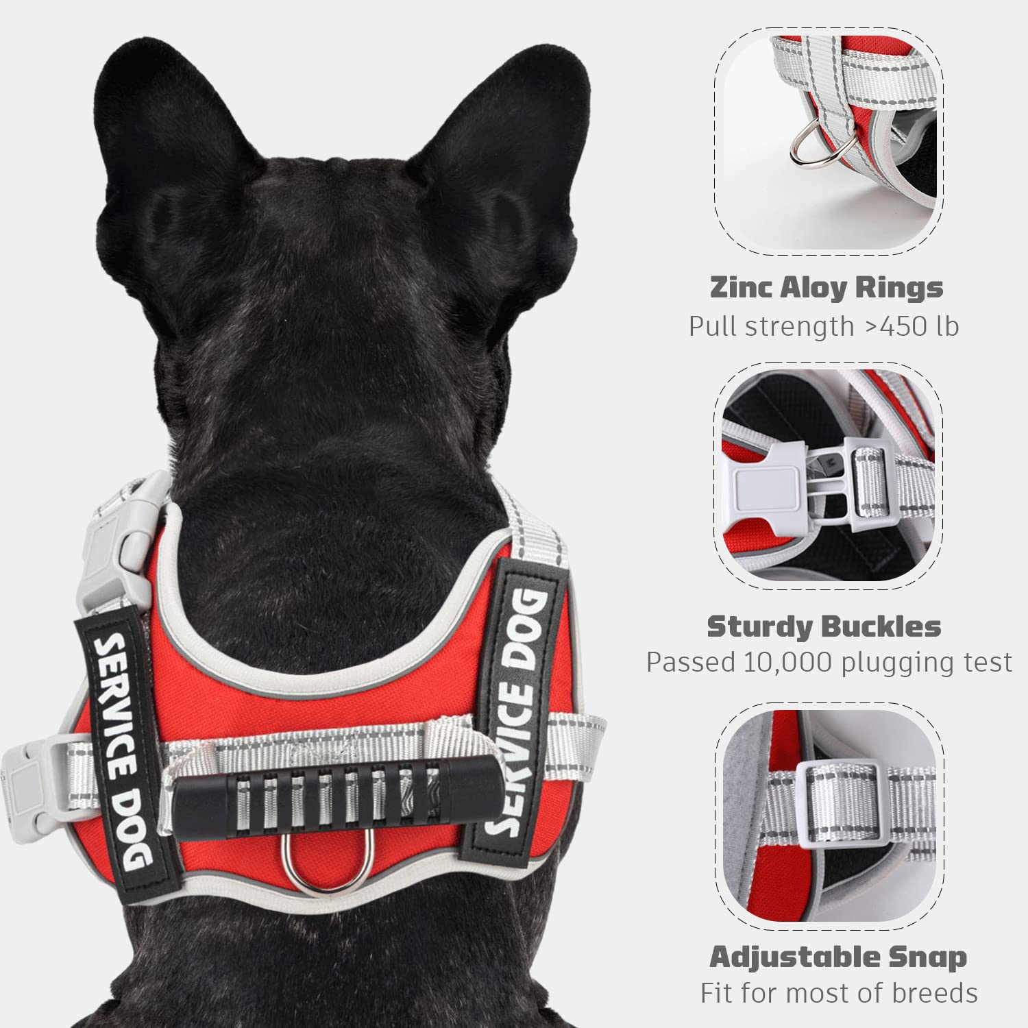 HUSDOW Service Dog Vest Harness, No Pull in Trainning Dog Harnesses with Handle & 5ft Dog Leash, Adjustable and Reflective No Ch