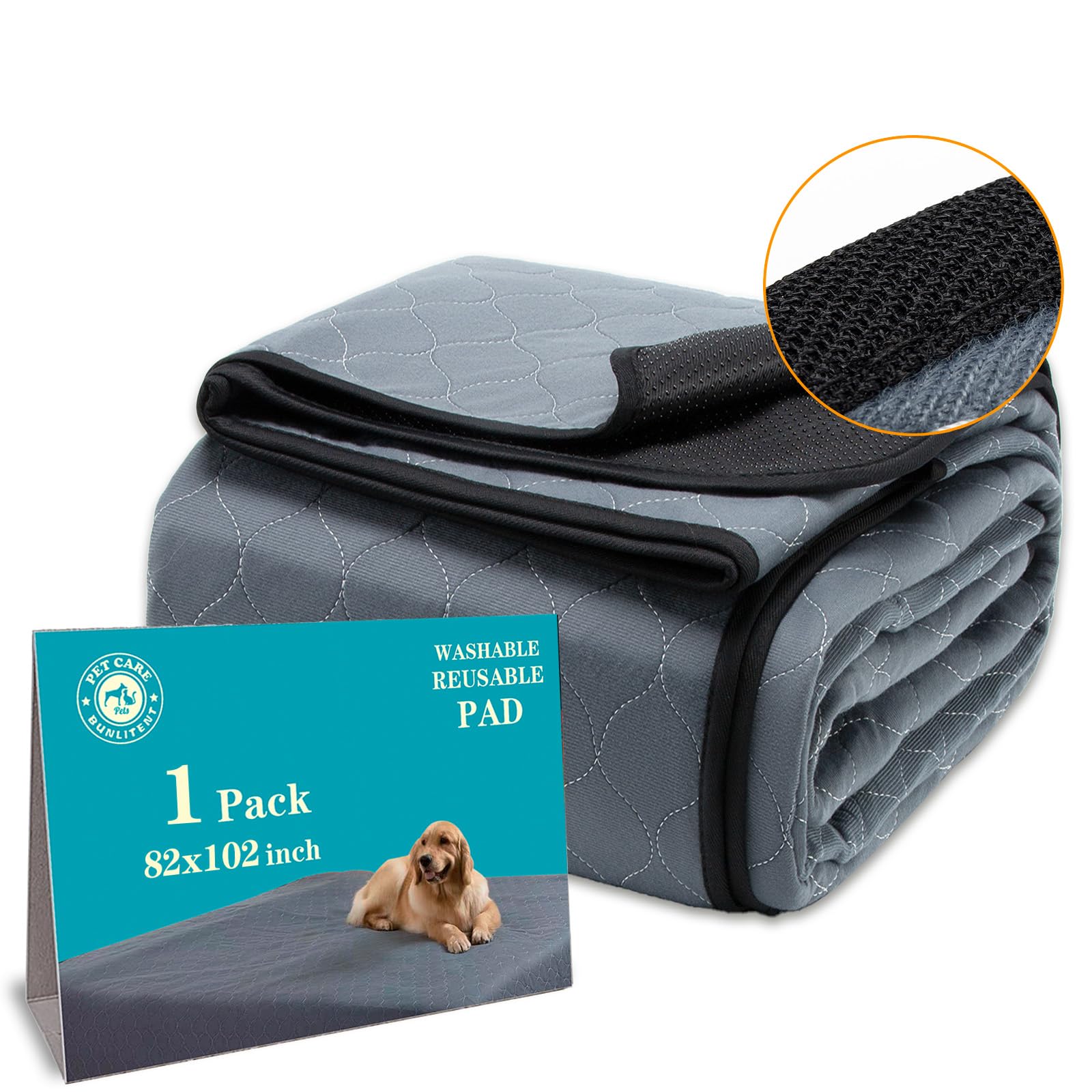 Bunlitent Washable Pee Pads For Dogs 82'' X 102'', 1 Pack, Reusable Puppy Pads, Dog Training Pads With Quick Dry, Large Anti-Sli