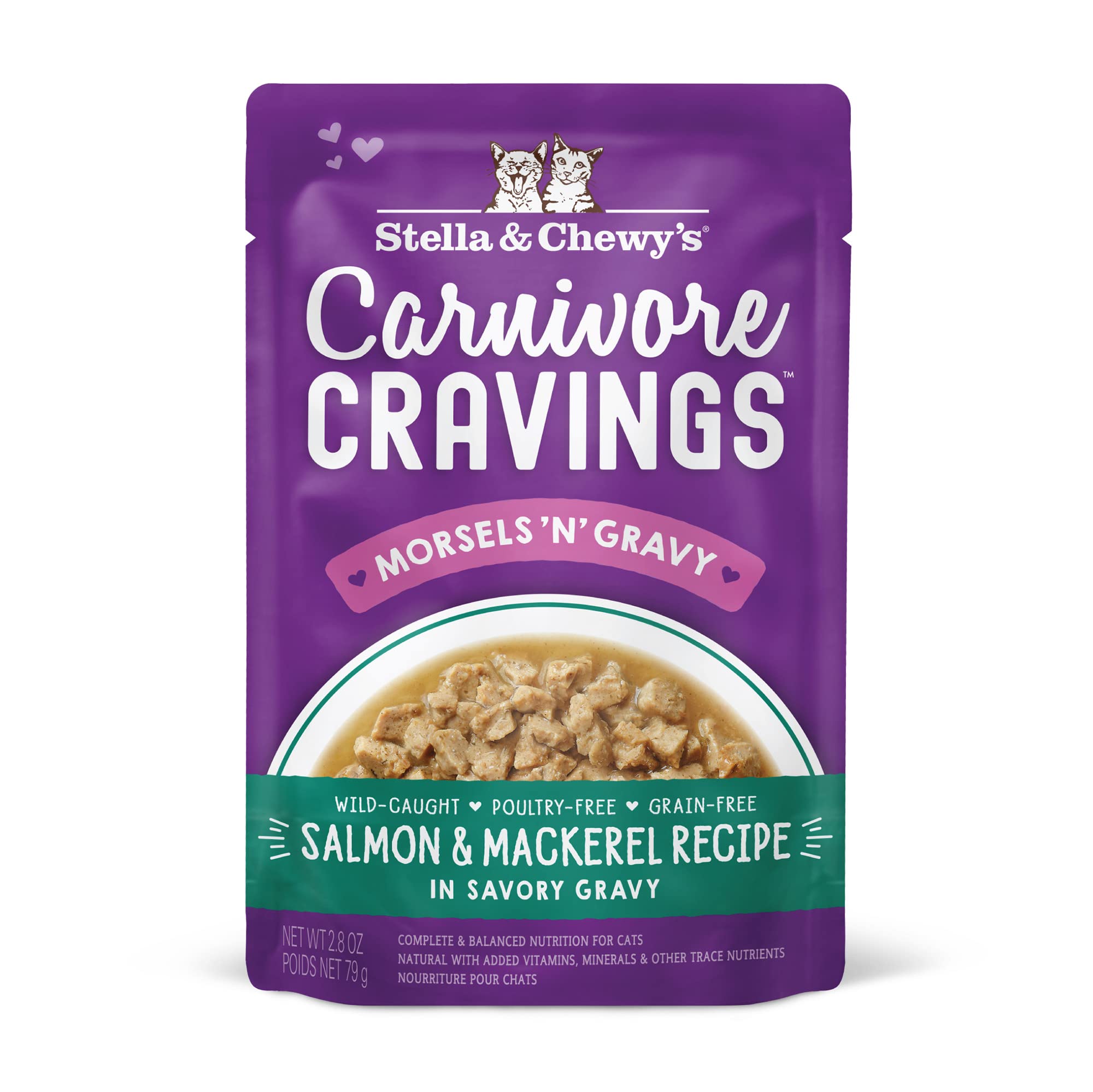Stella & Chewys Carnivore Cravings Morsels & Gravy Salmon & Mackerel Recipe Wet Cat Food Pouches - (2.8 Ounce Pouch, Case of 12)