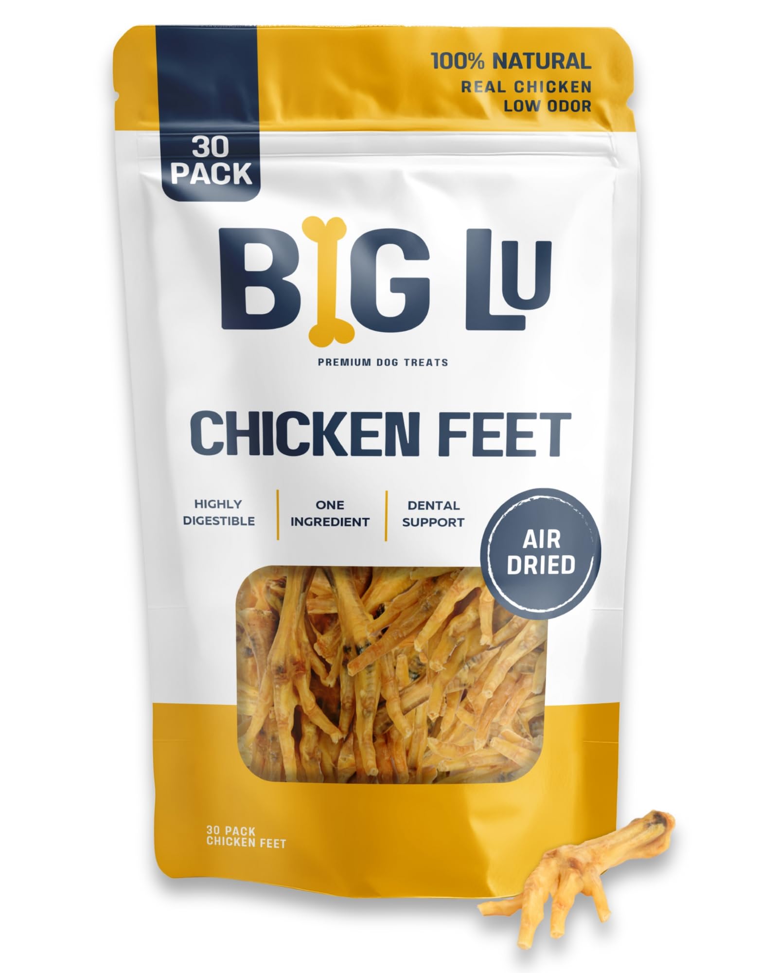Big Lu - Nail-Free Chicken Feet Dog Chews, 100% Natural Single-Ingredient Treats, Rawhide-Free, Long-Lasting, Rich in Glucosamin