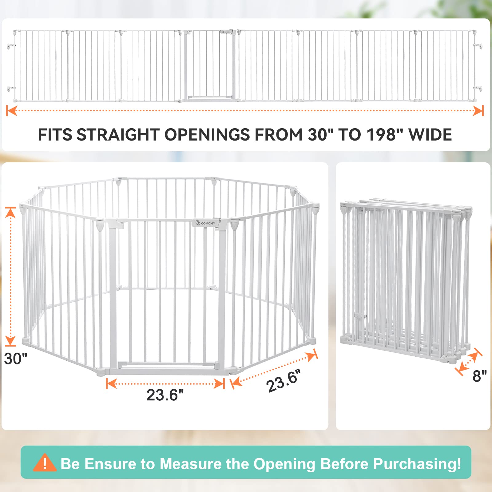 COMOMY 198 Baby Gate Extra Wide, Dog Gate Pet Gate for House Stairs Doorways Fireplace, Adjustable 3 in 1 Play Yard Child Safety