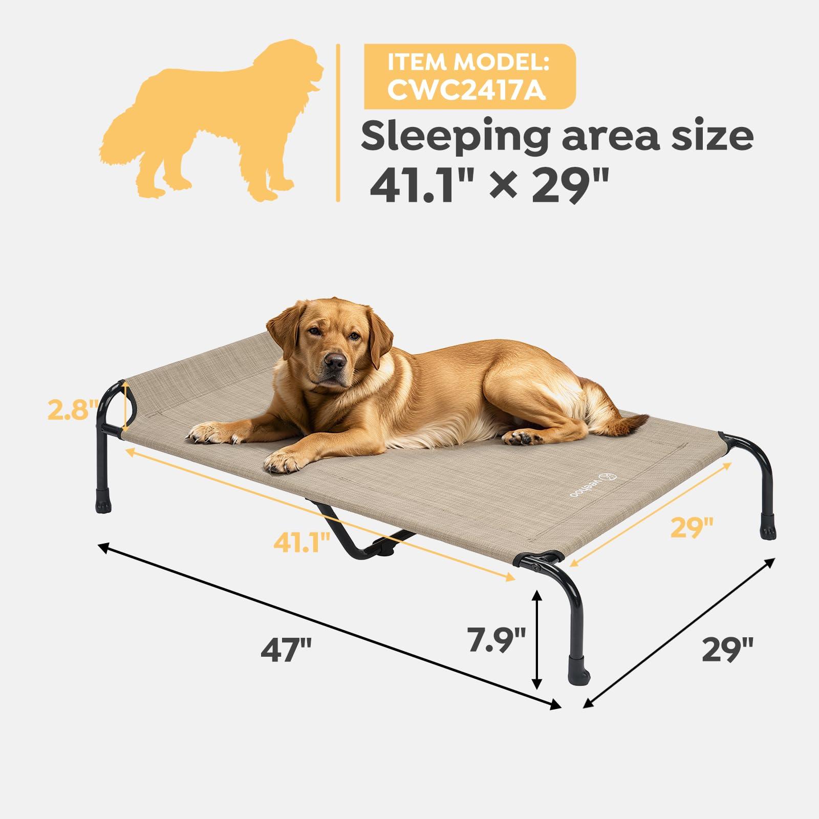 Veehoo Original Elevated Dog Bed - Outdoor Raised Dog Cot Bed For Large Dogs, One-Sided Raised Headboard Cooling Pet Bed, Dog Sl