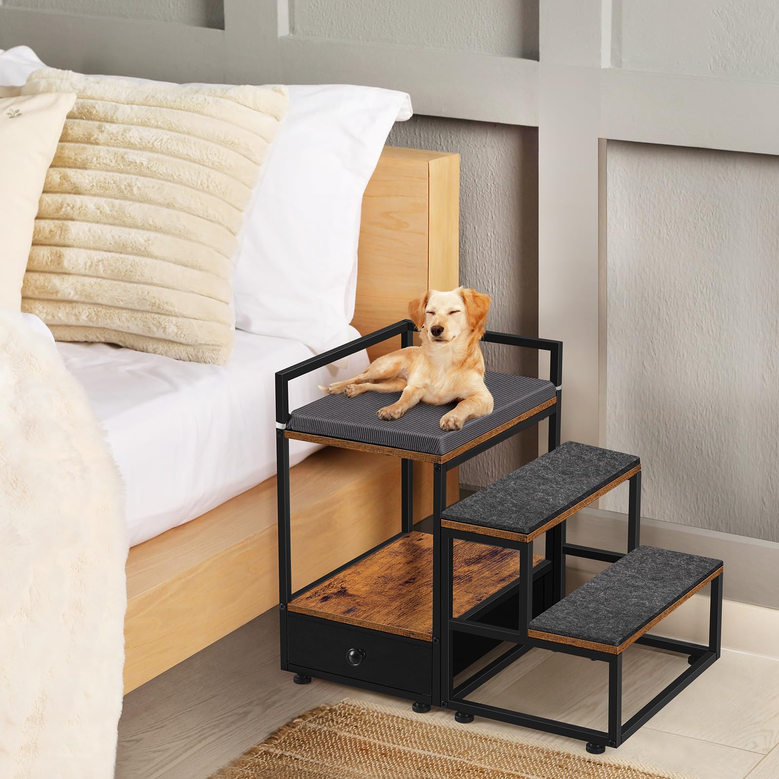 Caduke Pet Window Perch With Stairs Dog Window Seat With Stairs Dog Bunk Bed For Small Dogs Elevated Pet Bed Multi Level Platfor