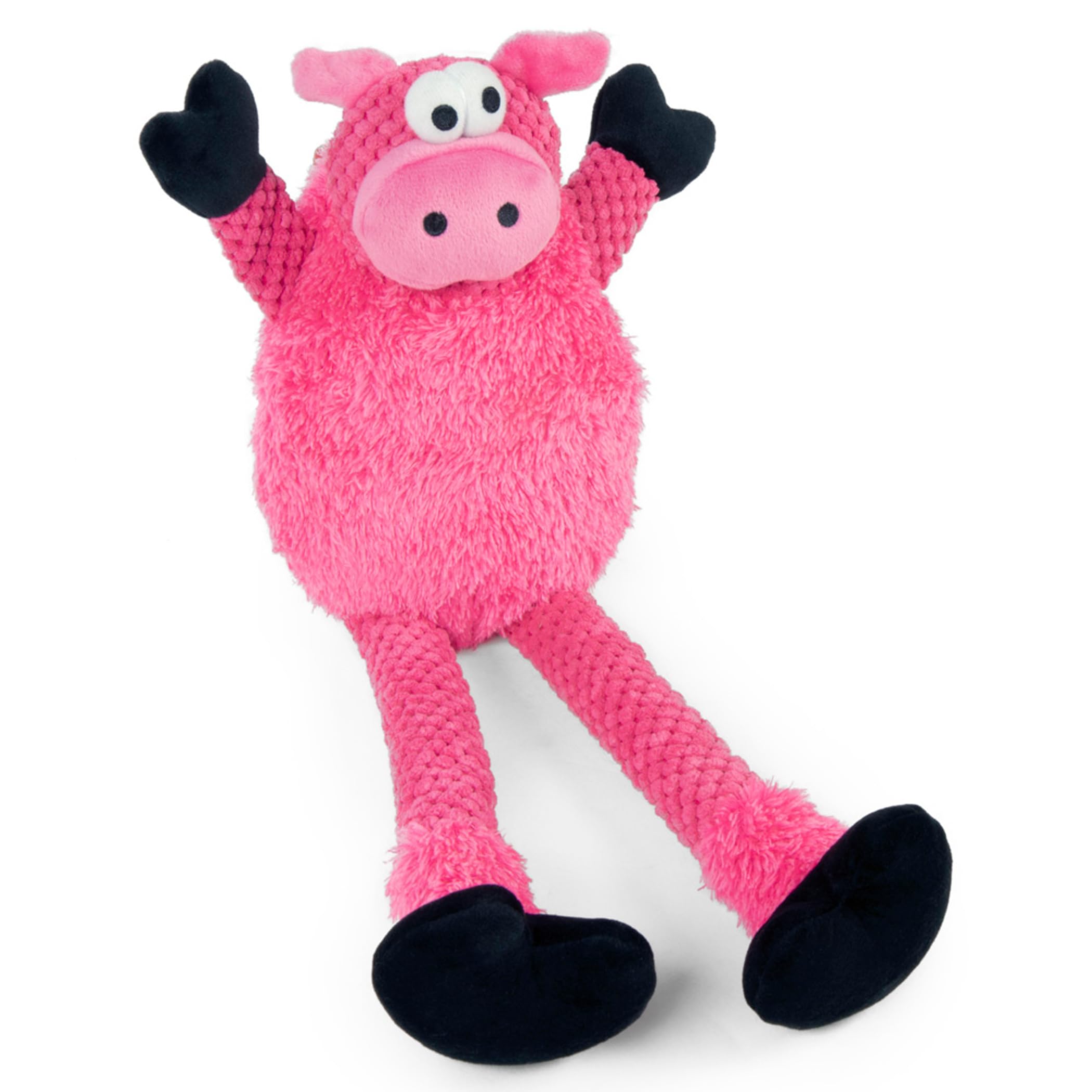 goDog Checkers Skinny Pig Squeaky Plush Dog Toy, Chew Guard Technology - Pink, Small