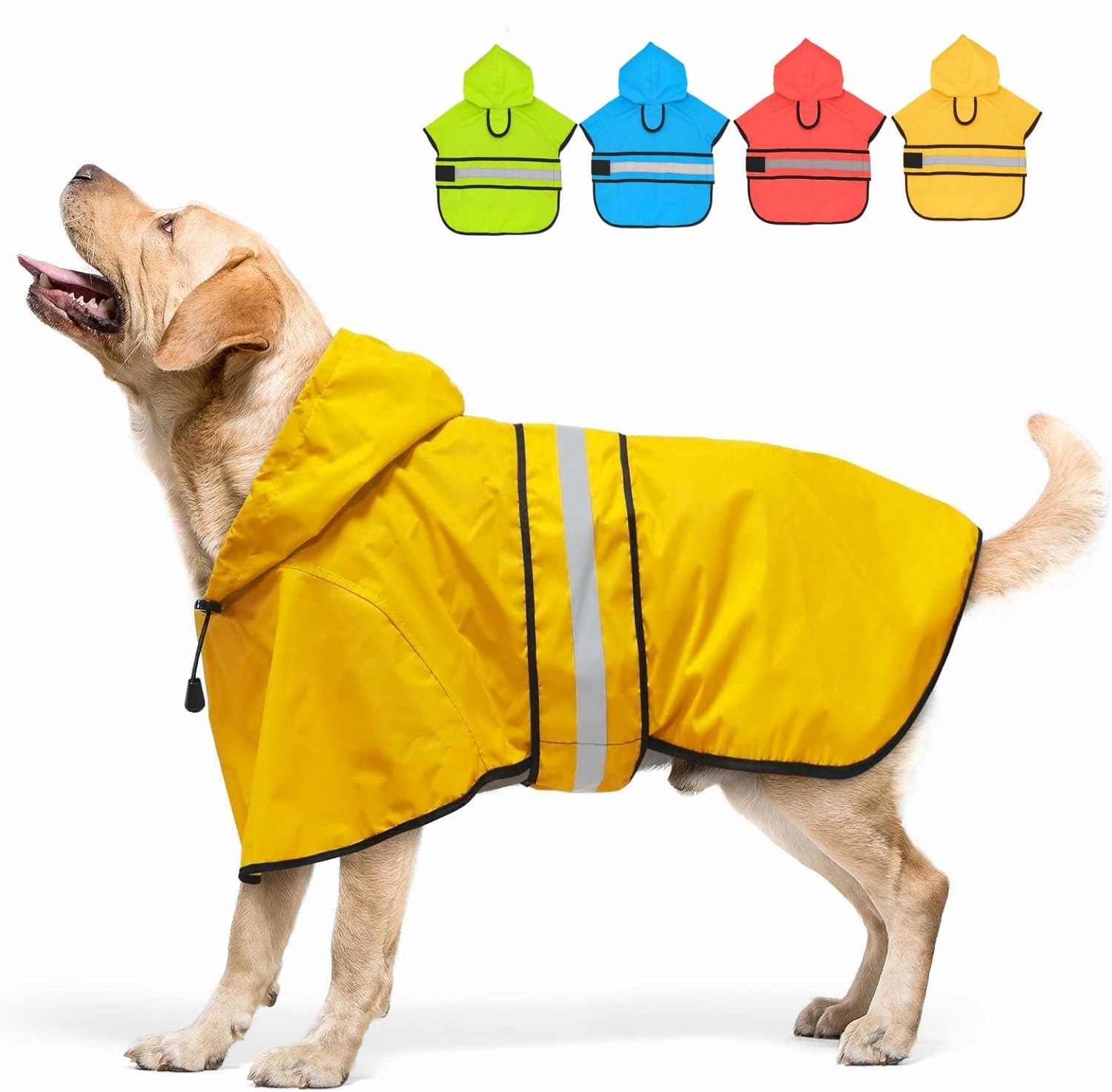 Candofly Dog Raincoat Hooded Poncho - Adjustable Waterproof Dog Rain Jacket Lightweight Reflective Dog Rain Coat Pet Slicker For Small Medium Large Dogs (Large, Yellow)