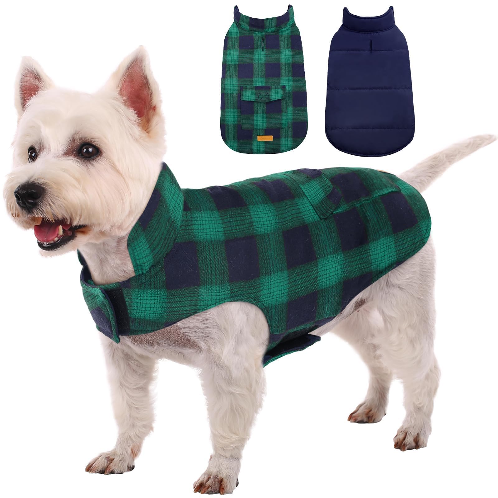 Kuoser Reversible Winter Coat, British Style Jacket For Small Medium Large Dogs, Windproof Warm Puppy Cold Weather Clothes Vest 