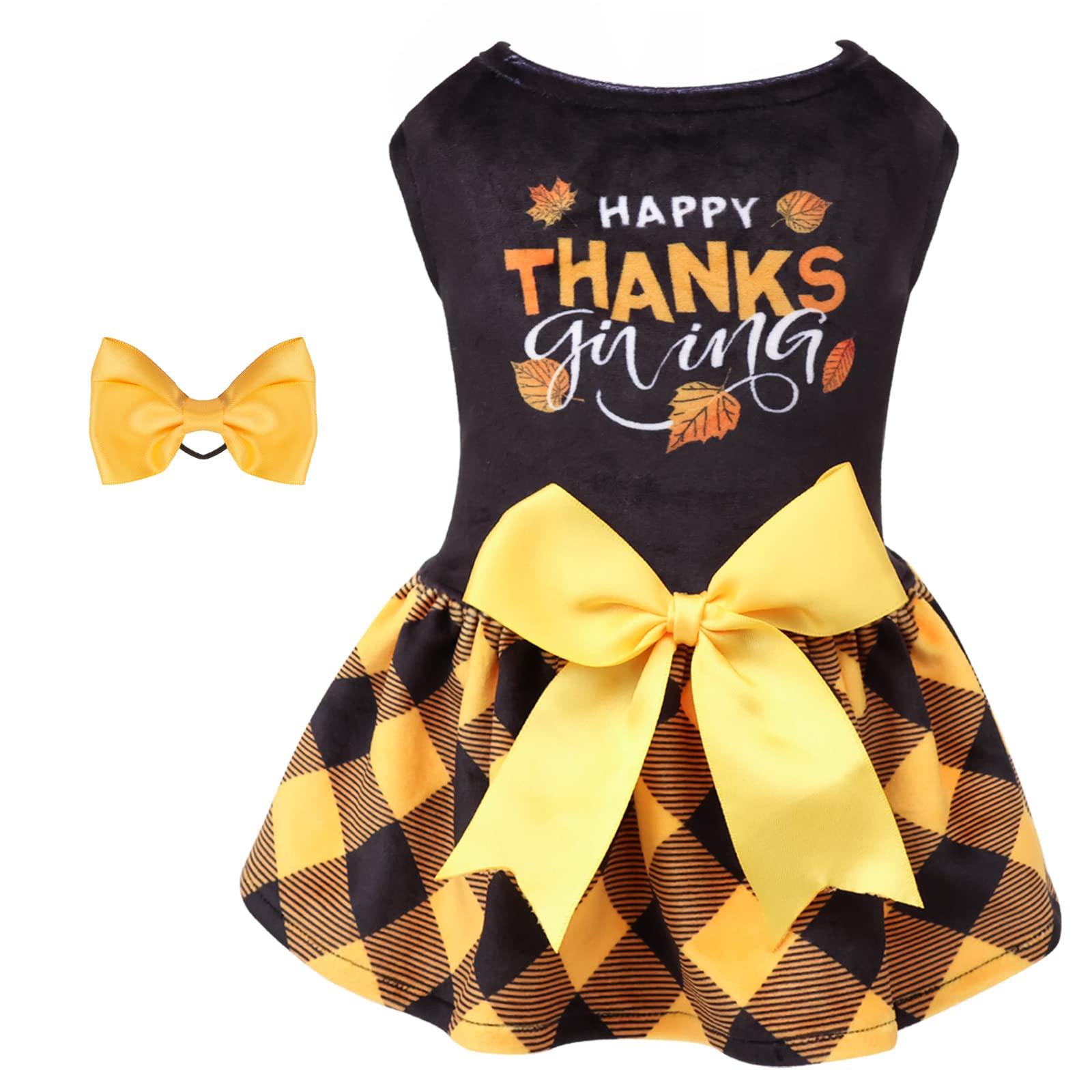 Cutebone Elf Dog Dresses Velvet Holiday Small Dogs Clothes Onesie Pet Apparel Girl Puppy Skirt With Bow Hair Rope Cva55S-D