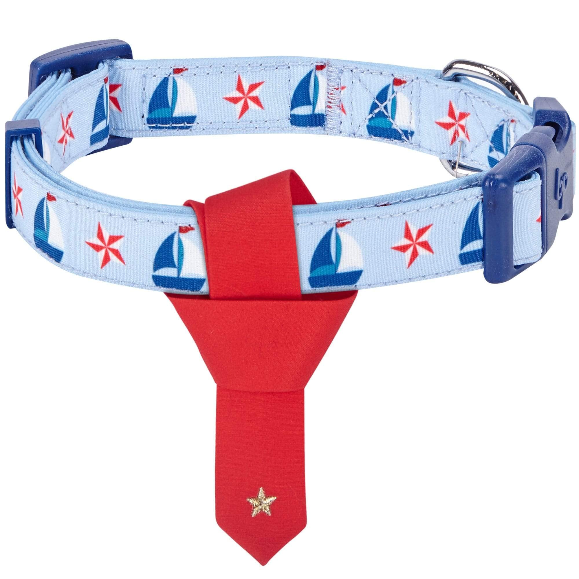 Blueberry Pet 4 Patterns Light Blue Starry Sailboat Designer Adjustable Tie Dog Collar, Medium, Neck 14.5'-20'