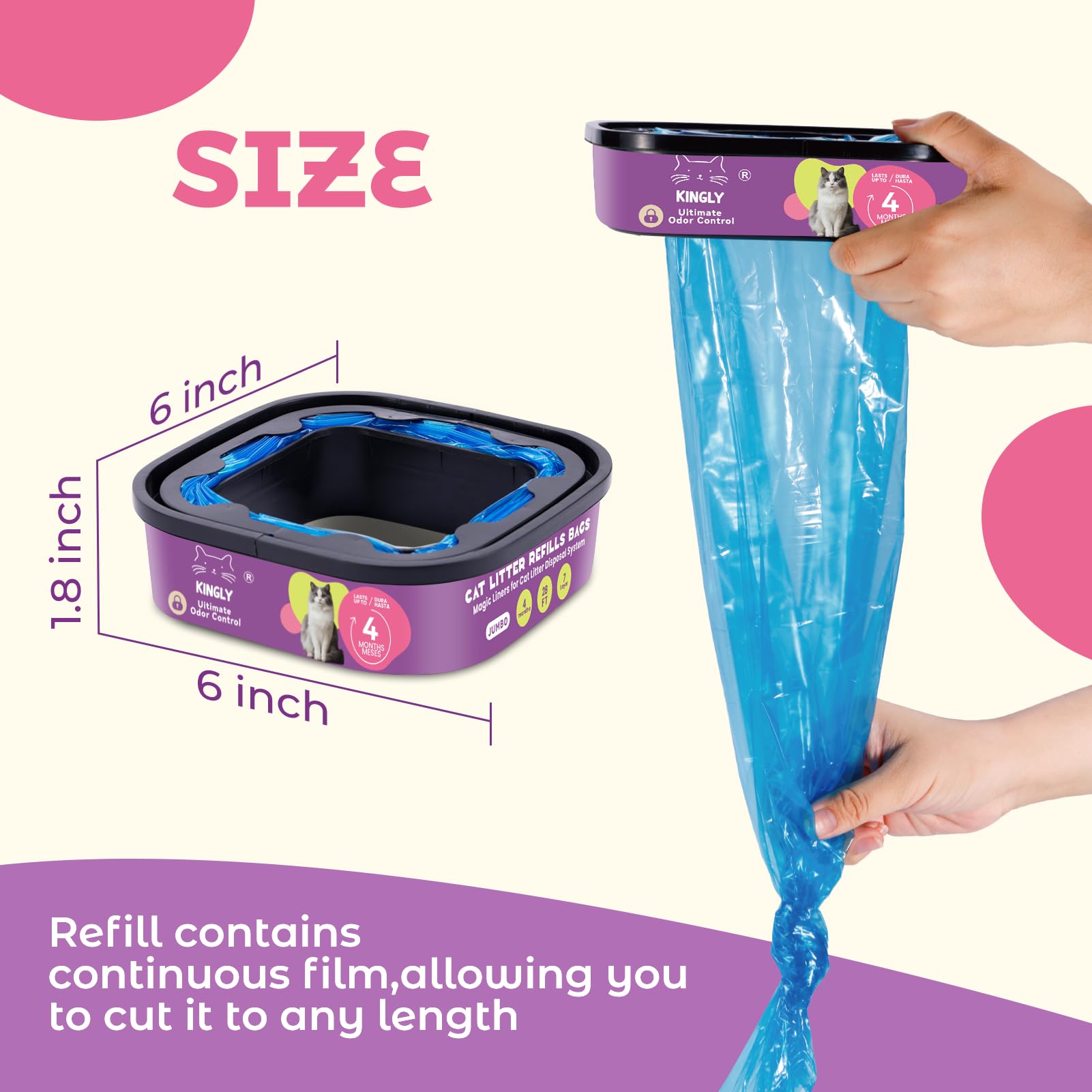 Kingly Premium Cat Litter Refill Bags, Jumbo 28FT 2-Pack, Lasts 8 Months, Black, Superior Odor Control